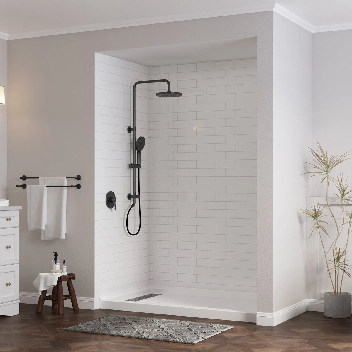 48"/60" x 30"/32"/36" White SMC Rectangular Shower Base with Non-Slip Texture, Left/Right Drain