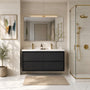 48" Matte Black Wall-mount Bathroom Vanity with Double Sink & Marble Top