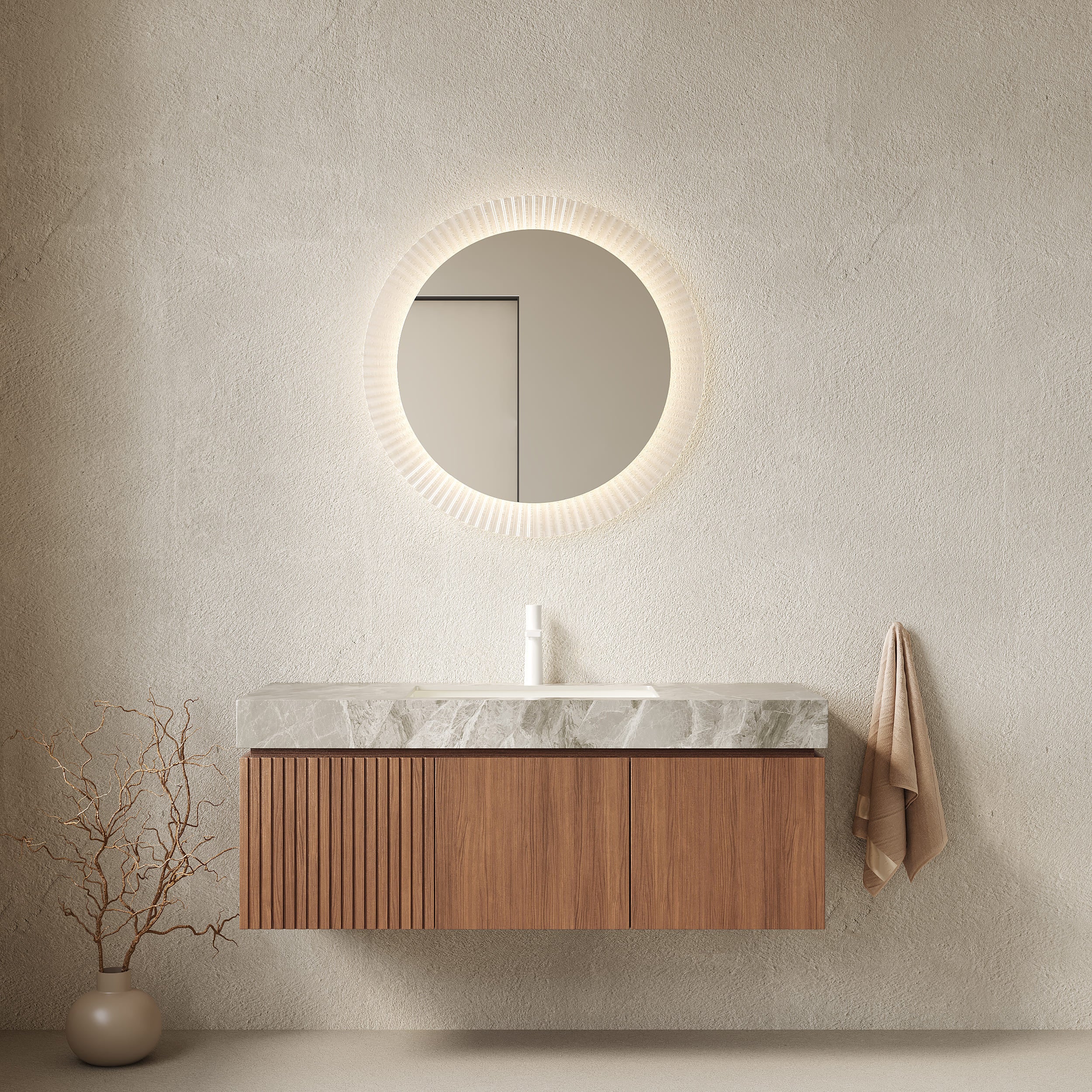 48 in. Floating Bathroom Vanity with Drawer and Doors, Sintered Stone Top and Ceramic Undermount Sink, Brown Oak or White Oak Woodgrain