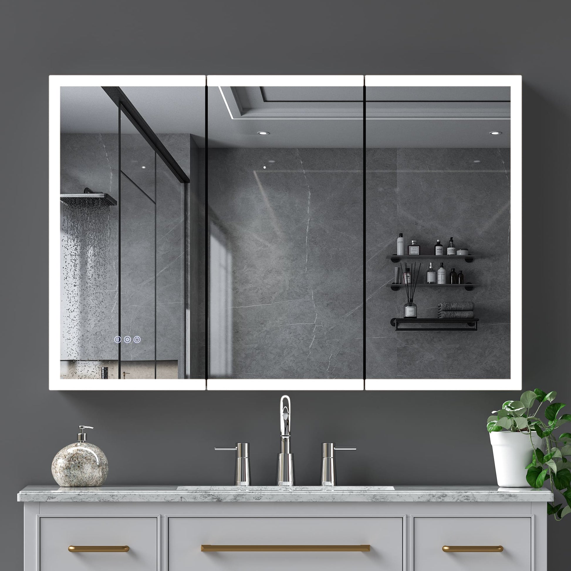48" x 32" Aluminum Medicine Cabinet with LED Mirror, Anti-Fog, 3 Color Temperatures