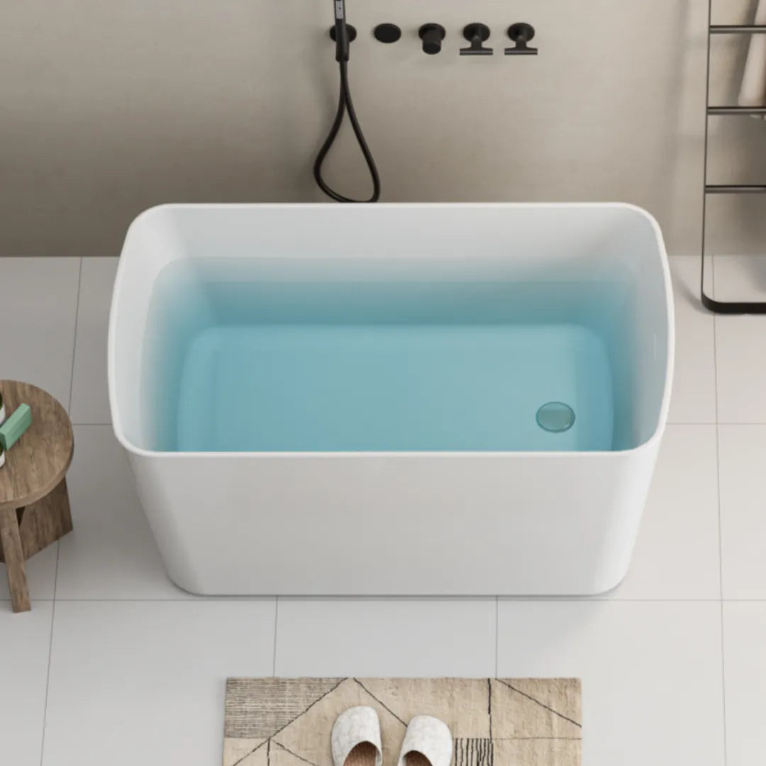 49" Gloss White Japanese-Style Acrylic Freestanding Soaking Bathtub with Chrome Overflow & Quick Drain