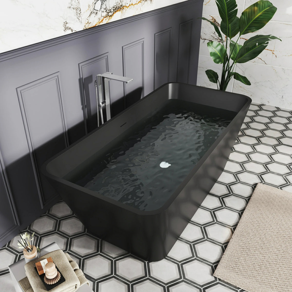 67" Modern Solid Surface Freestanding Soaking Bathtub for Luxury Bathrooms