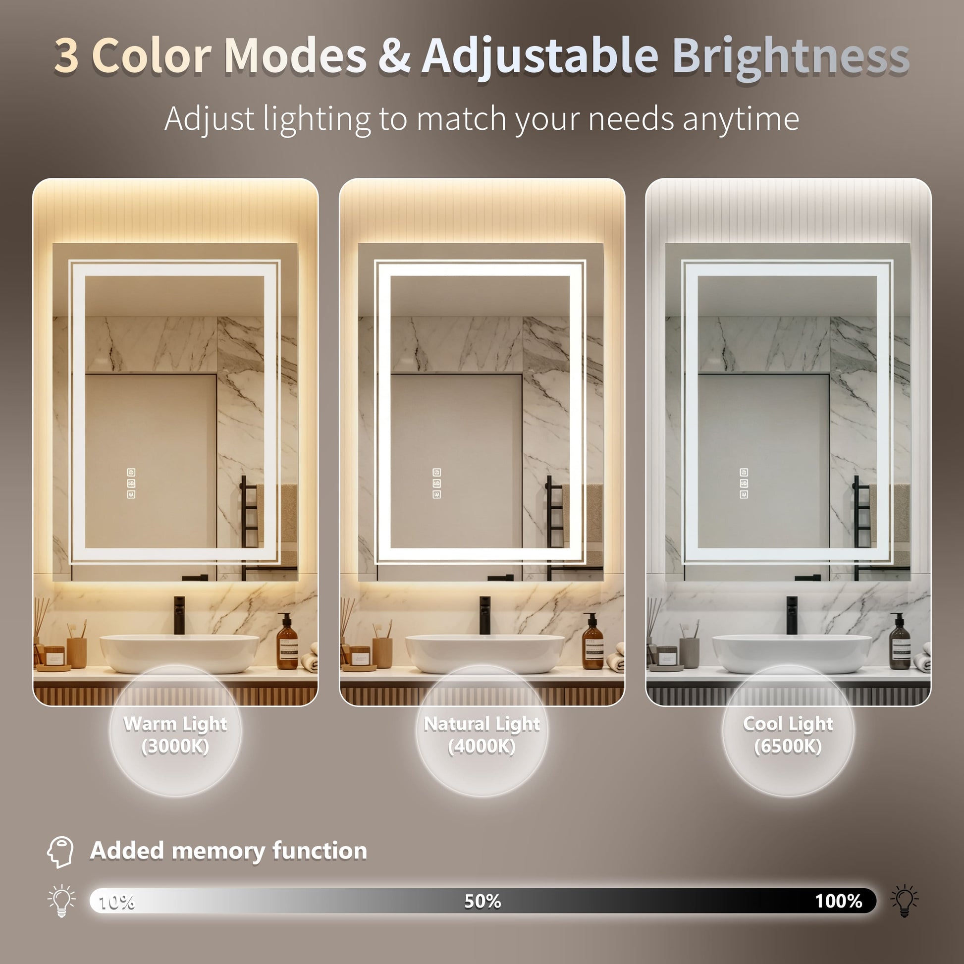 RGB Smart Control Backlit Bathroom Mirror with Dimmable Touch, Anti Fog