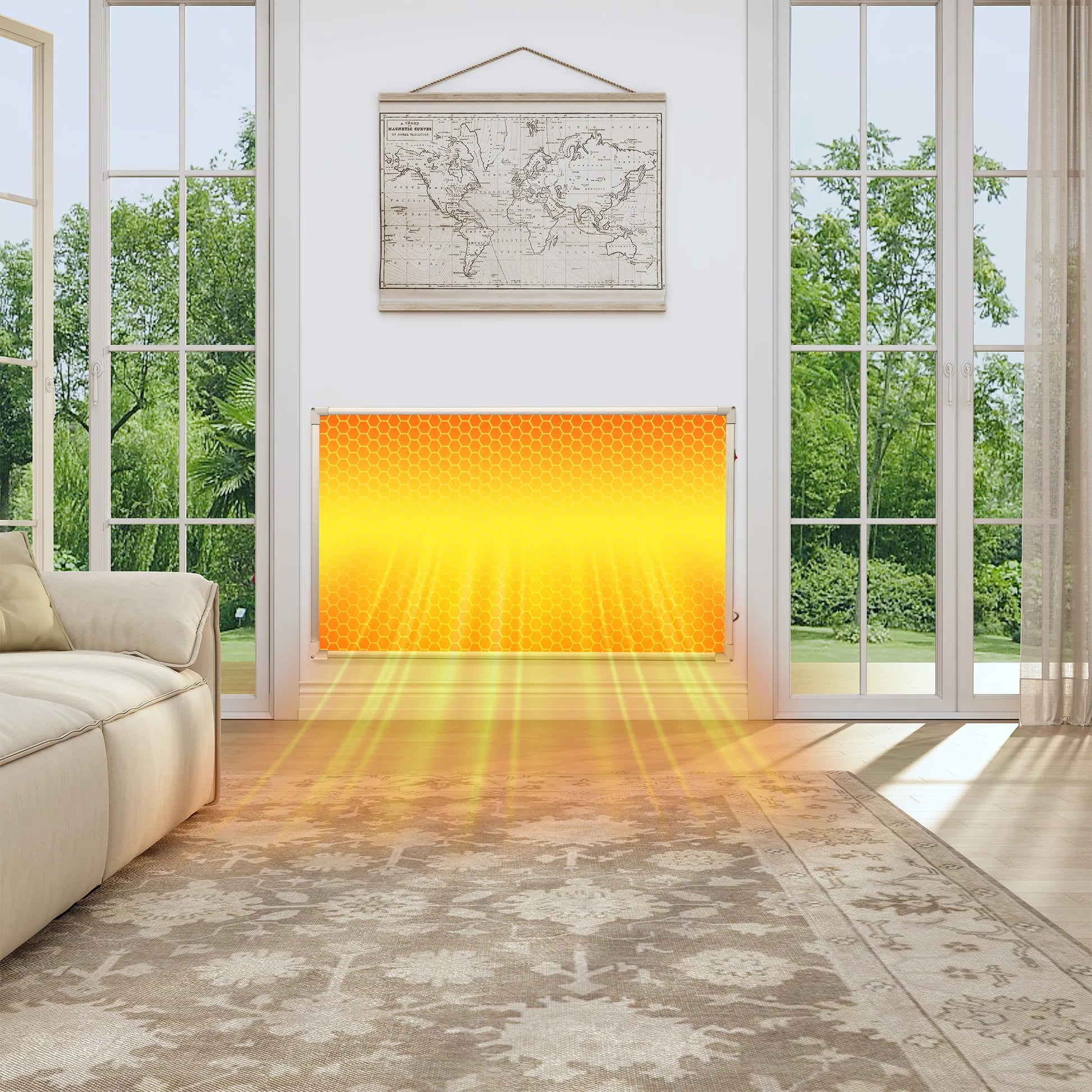 550W Graphene Wall-Mounted Electric Panel Heater with Wood Base and Stainless Steel Finish