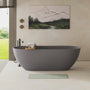 59" Matte Gray Solid Surface Freestanding Soaking Bathtub with Overflow & Pop-Up Drain