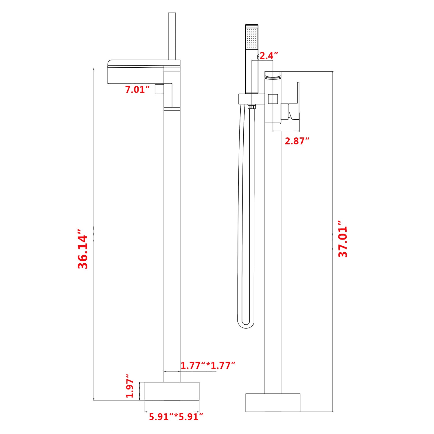 Single-Handle Freestanding Waterfall Bathtub Faucet with Handheld Shower