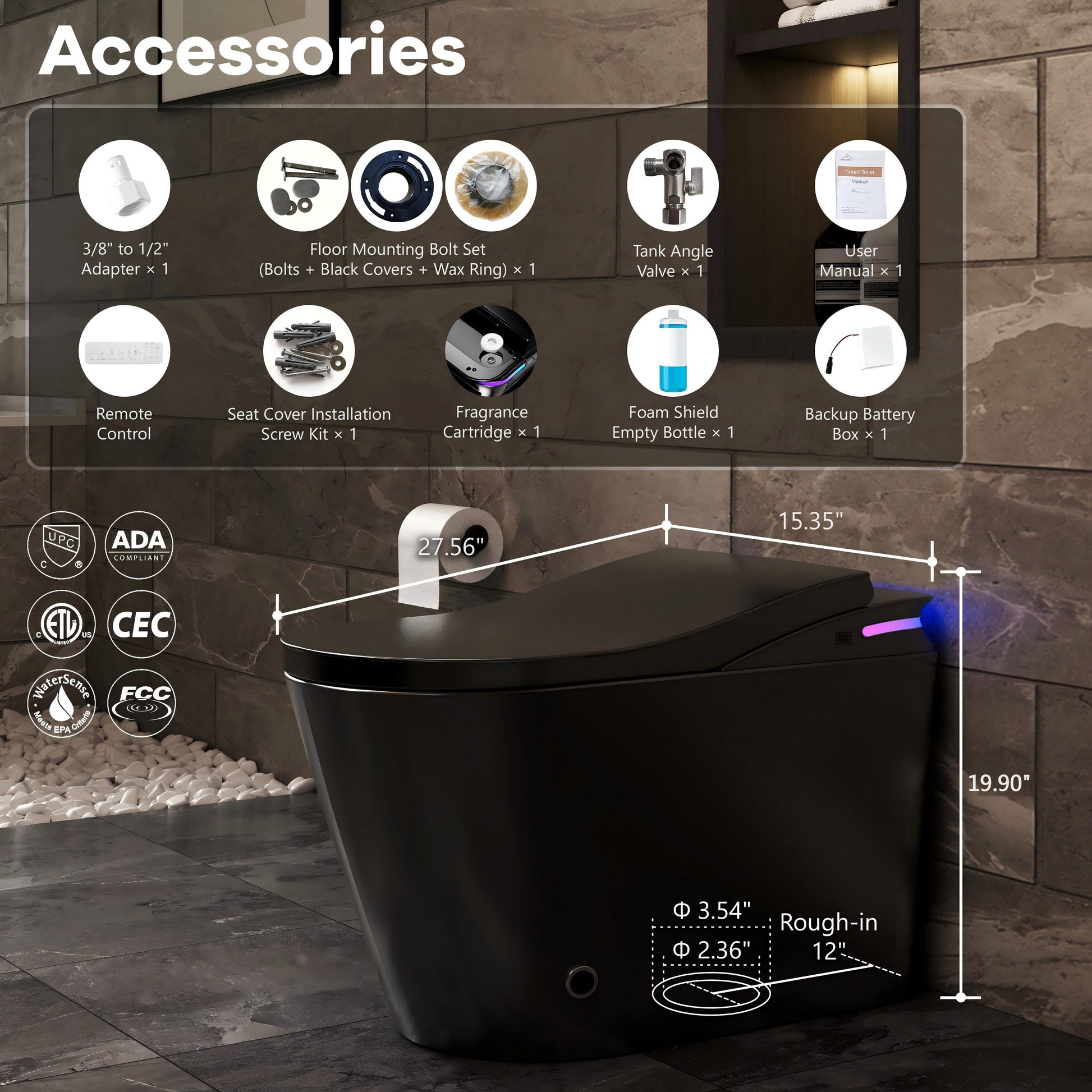 One-Piece Chair Height Elongated Smart Bidet Toilet with Auto Lid, Foam Shield Protection & Dual Flush