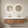 60" Brown Oak Floating Bathroom Vanity with Carrara White Sintered Stone Top and Double Ceramic Sinks