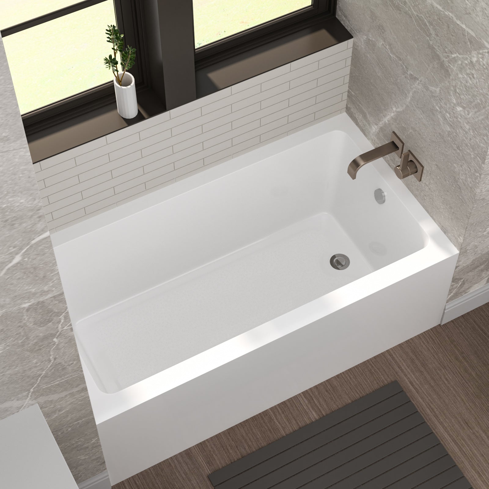 60 in. Glossy White Acrylic Alcove Soaking Bathtub with Integrated Skirt, Chrome Twist Drain and Overflow