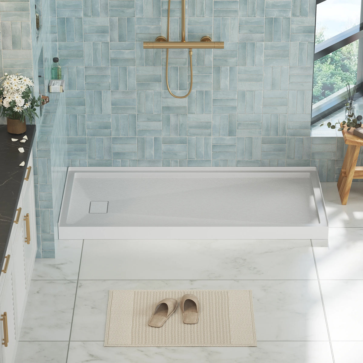 60"x30"/32" Grey One-Piece SMC Shower Pan Base with Anti-Slip Texture