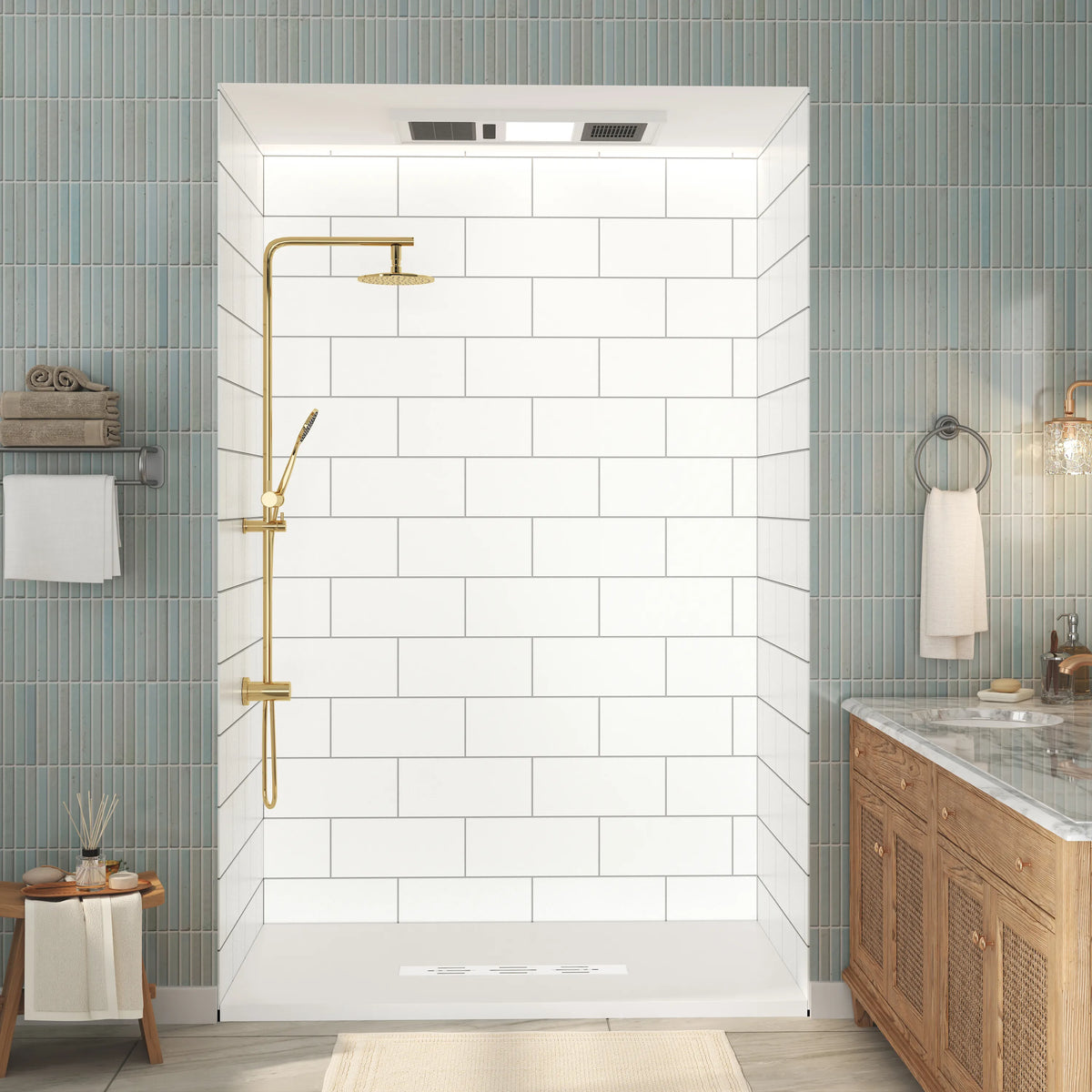 60"x36"/48"x96" Medium Tile Pattern SMC Shower Wall Panel System in 4 Finishes