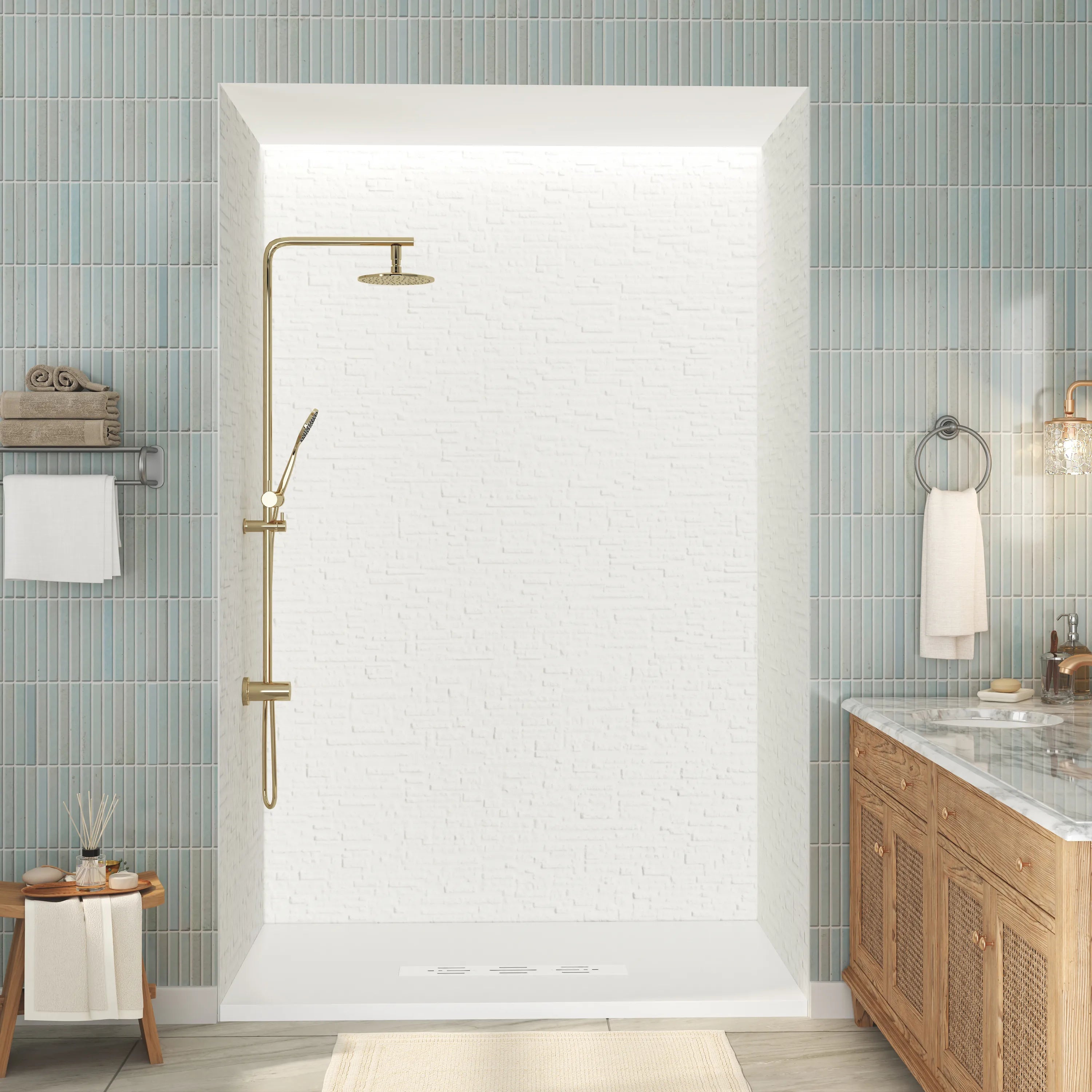 60"x36"/48"x96" Waterproof SMC Shower Wall Panel Kit with Slate Rock Texture