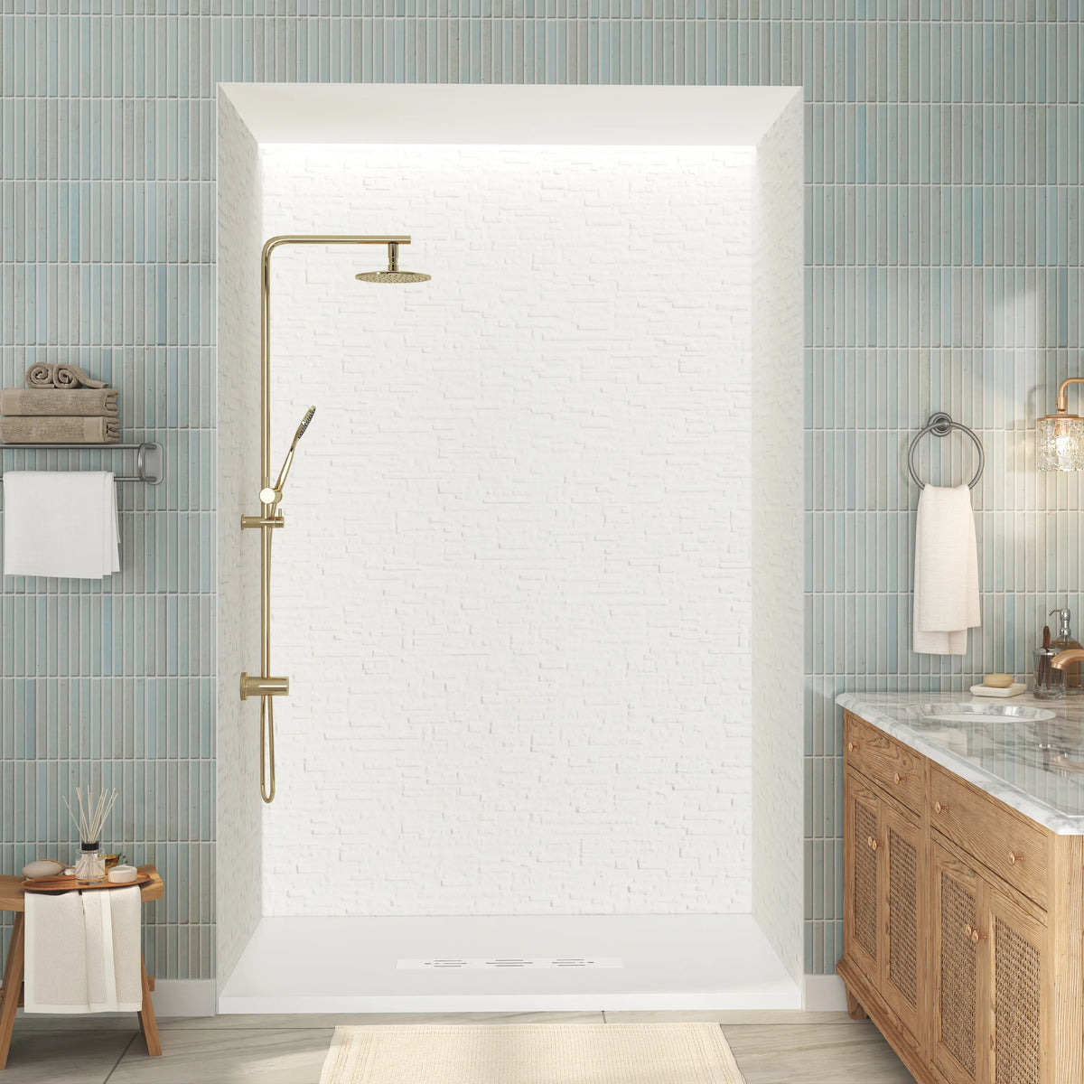 60"x36"/48"x96" Waterproof SMC Shower Wall Panel Kit with Slate Rock Texture