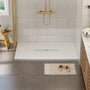 60"x36" White/Calacatta Curbless SMC Shower Base with Flamed Rock Slip-Resistant Surface, Center Drain