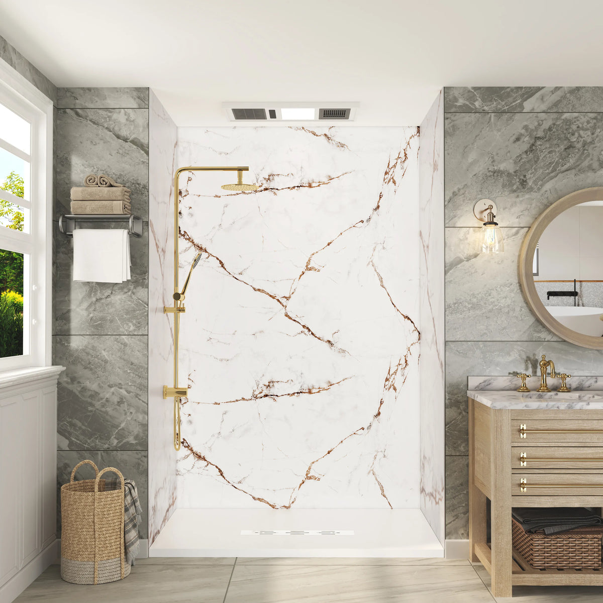 60"x36"x96" SMC Shower Wall Panels, Waterproof Grout-Free Shower Surround in 4 Finishes