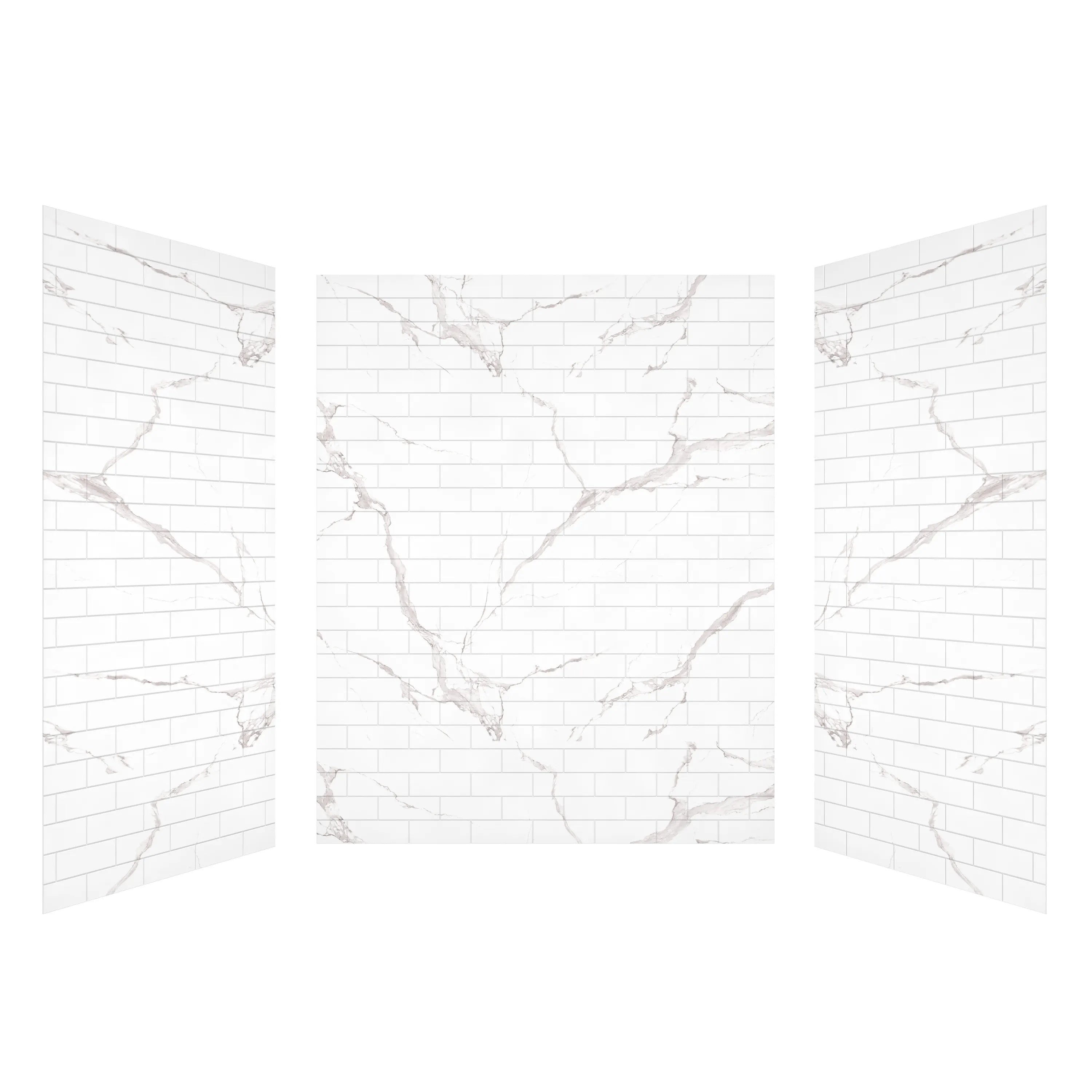 60" x 36" x 75"/96" 2-Size Matte White SMC Subway Tile Shower Wall Panels with Marble-Look Veining