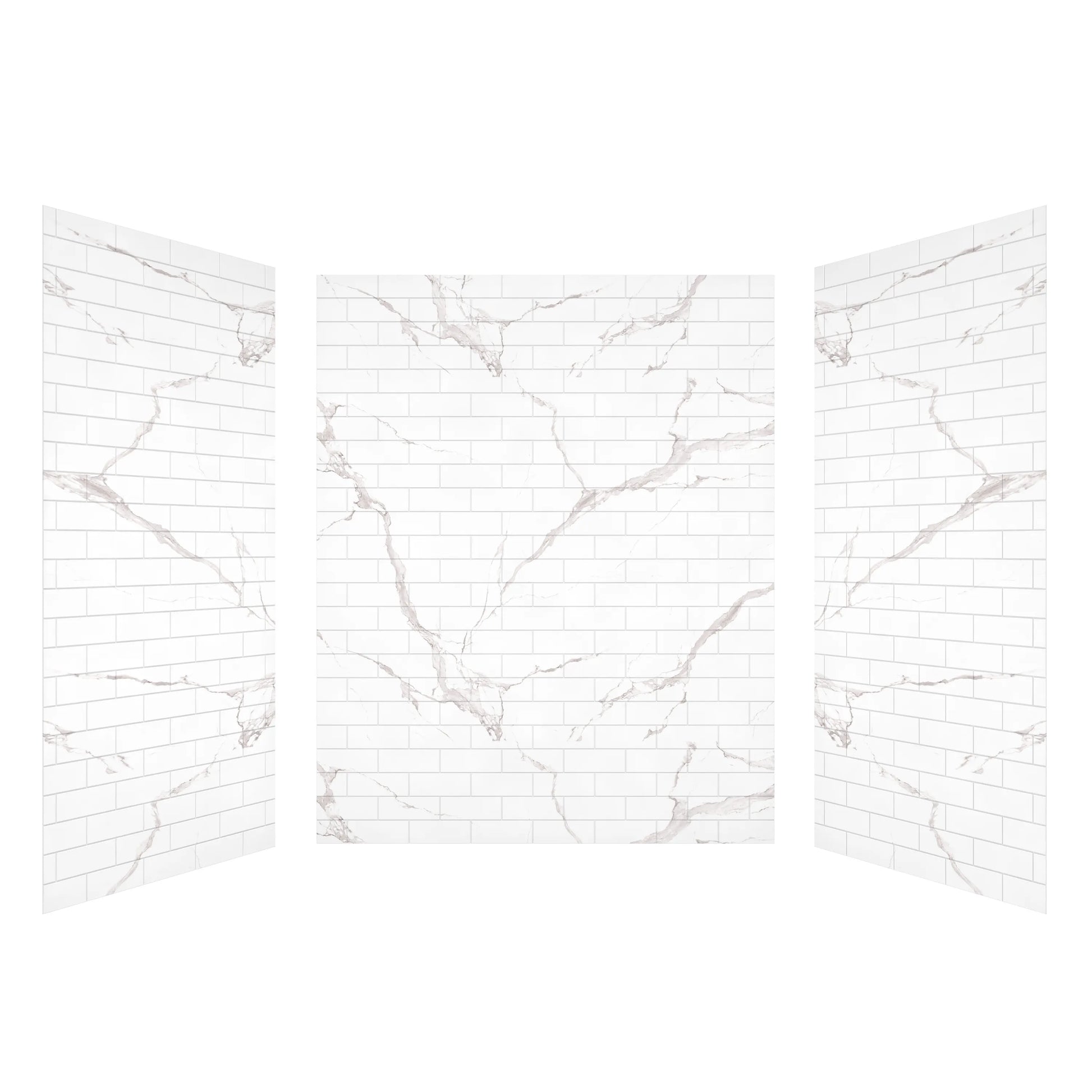 60" x 36" x 75"/96" 2-Size Matte White SMC Subway Tile Shower Wall Panels with Marble-Look Veining