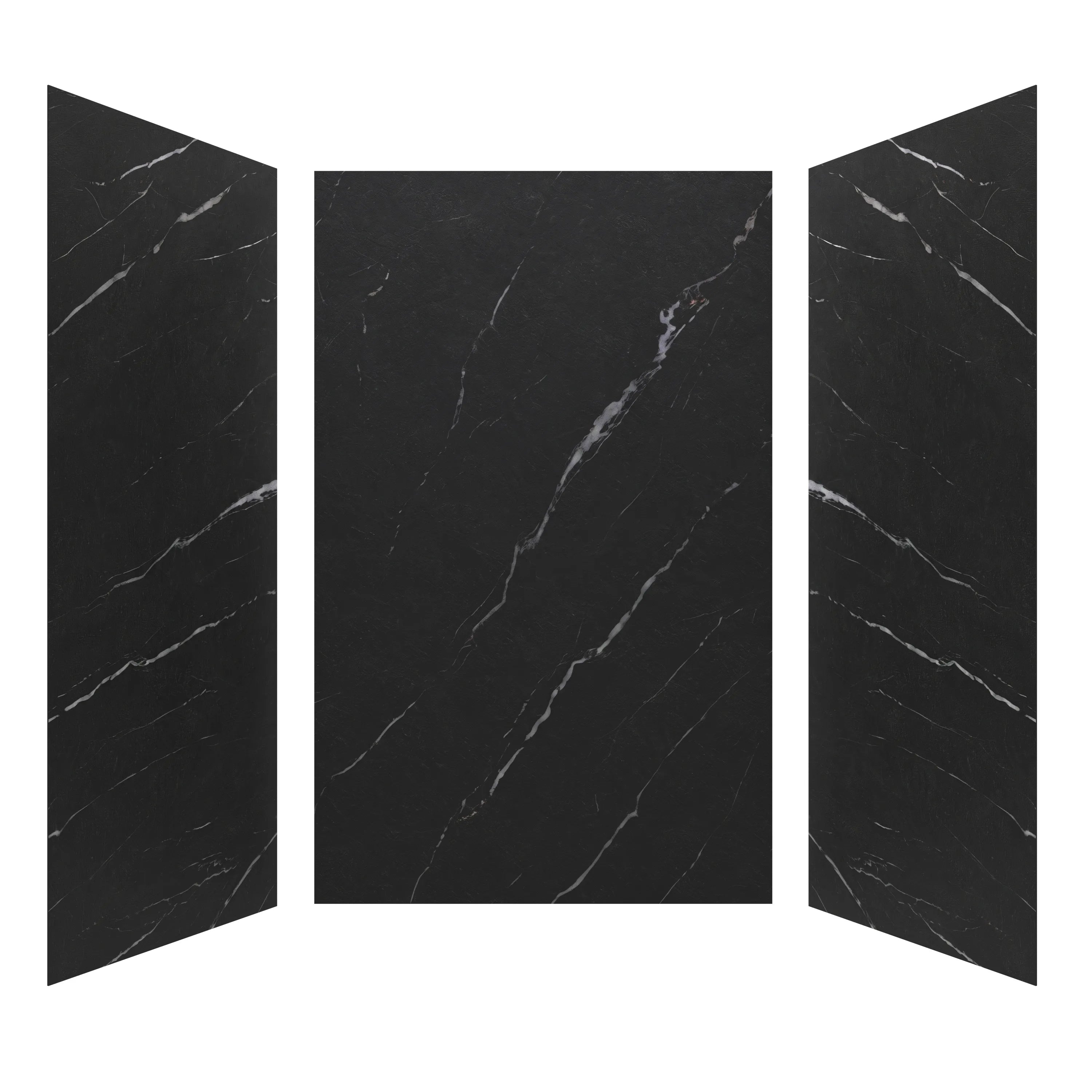 60" x 36" x 96" Matte Black SMC Shower Wall Panels with White Marble-Look Veining