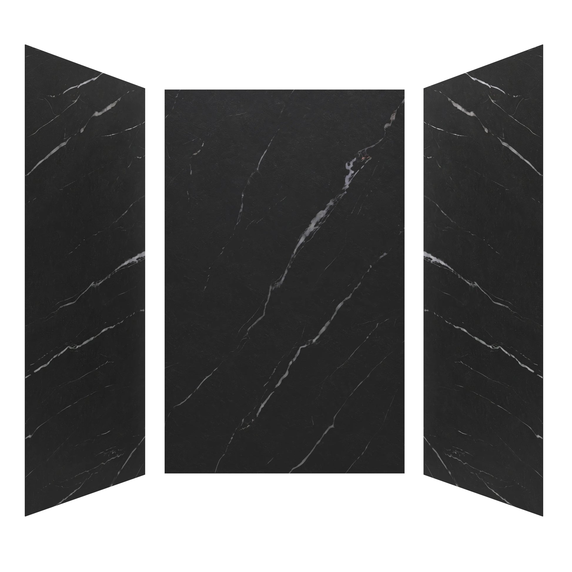 60" x 36" x 96" Matte Black SMC Shower Wall Panels with White Marble-Look Veining