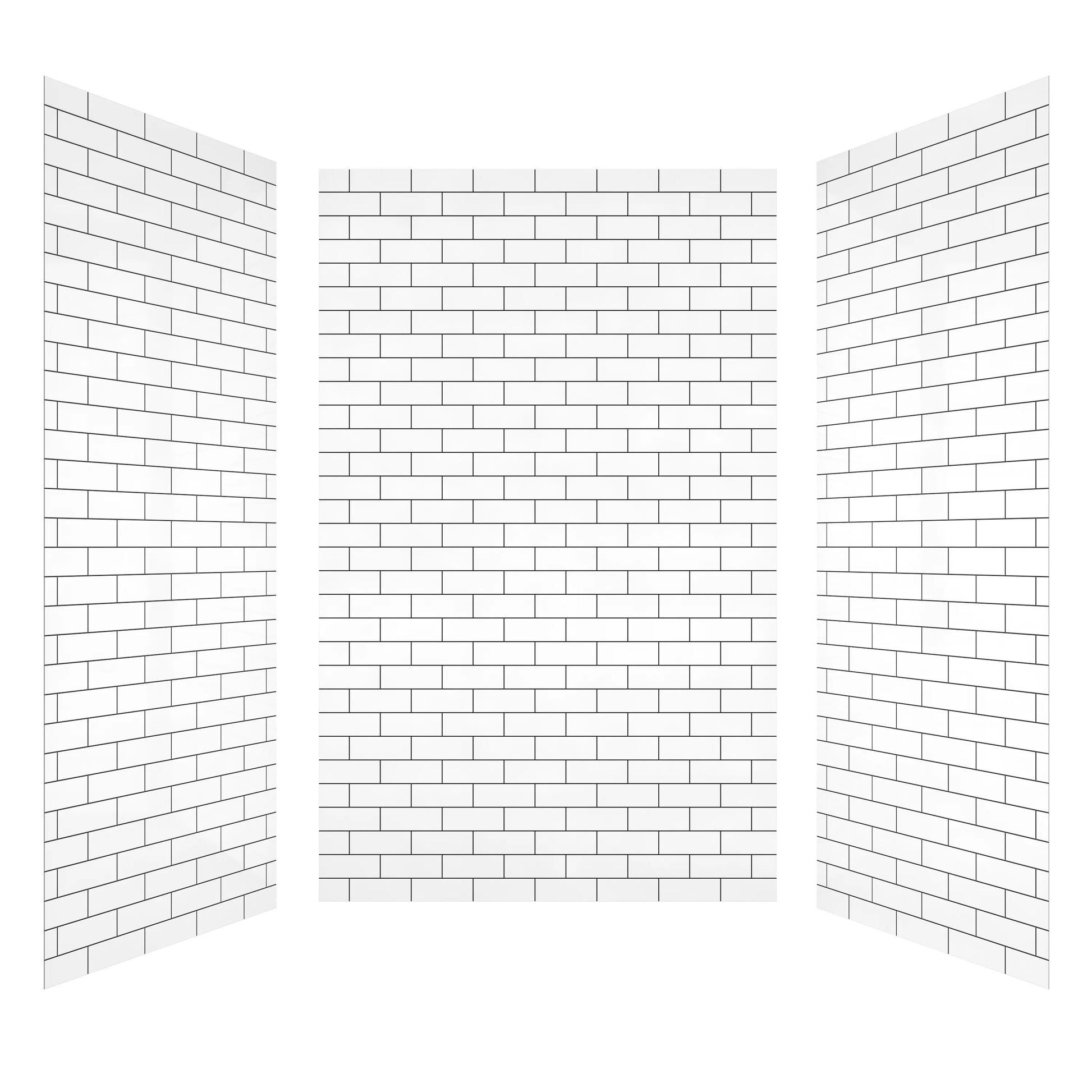60" x 36" x 96" Matte White SMC Subway Tile Shower Wall Panels with Black Grout-Line Design