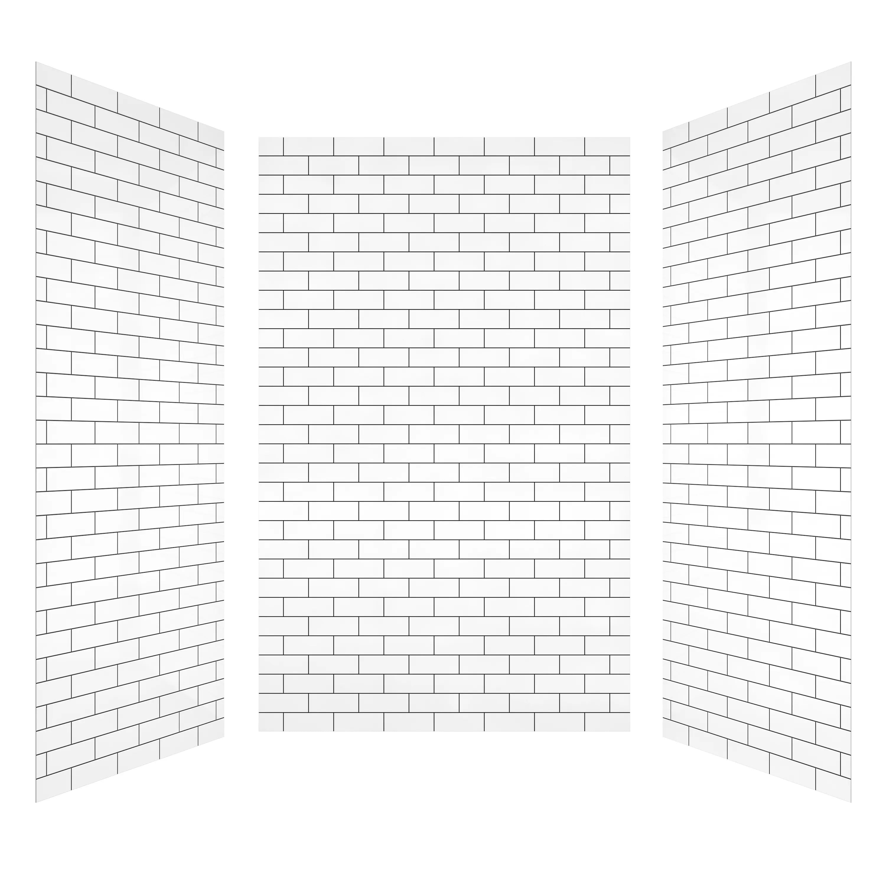 60" x 36" x 96" Matte White SMC Subway Tile Shower Wall Panels with Black Grout-Line Design