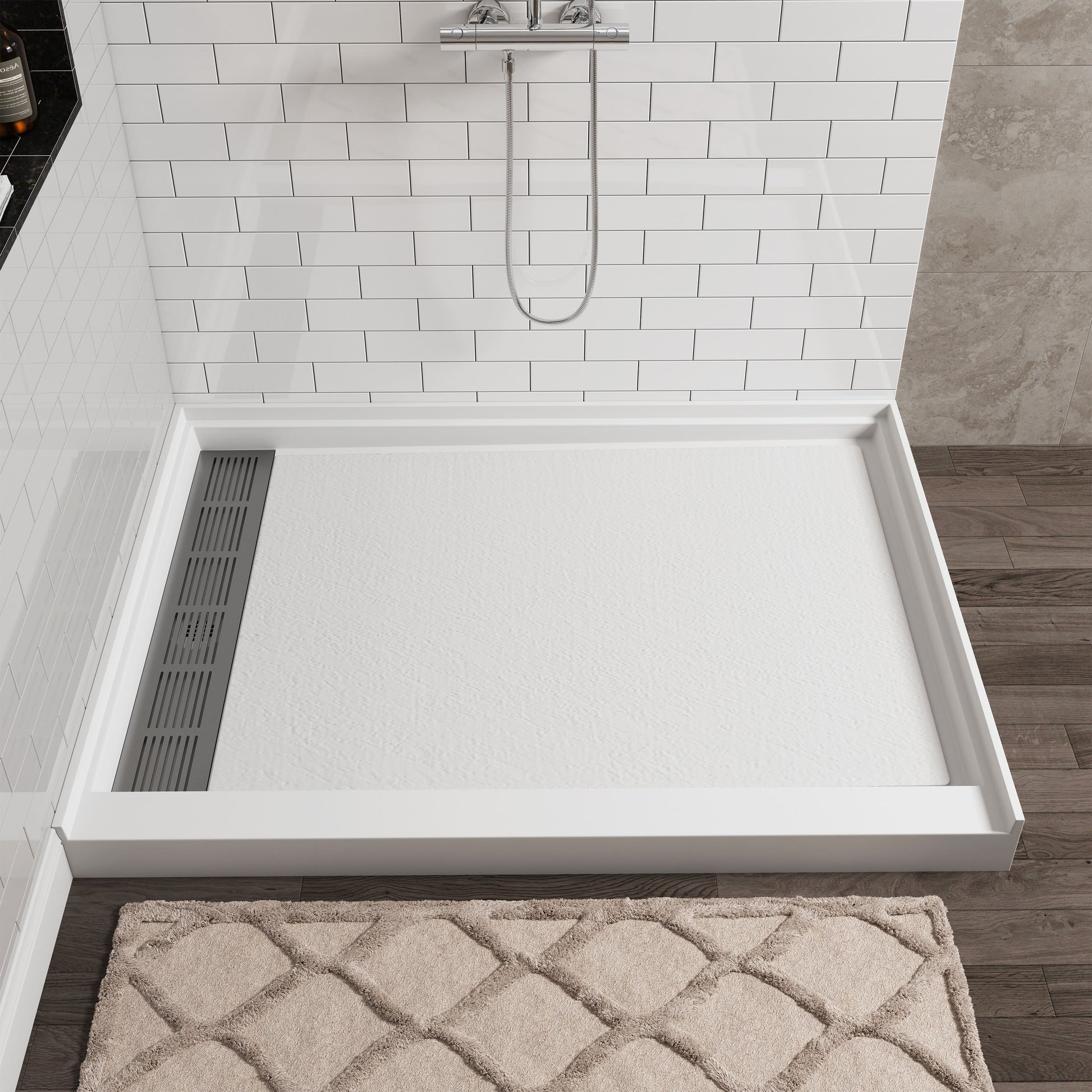 Cultured Marble Solid Surface Shower Base with Anti-Slip Textured Floor for Modern Bathrooms