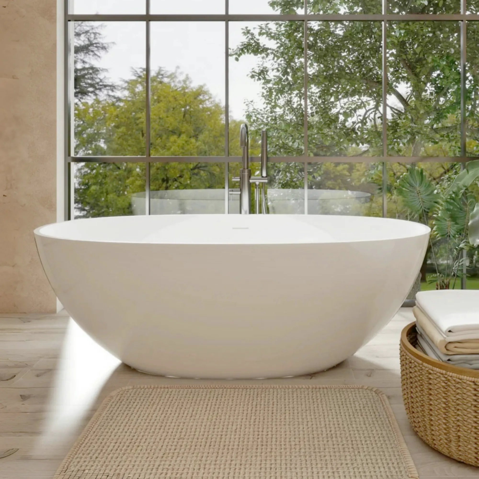 65" Oval Stone Resin Freestanding Soaking Tub with Ergonomic Design