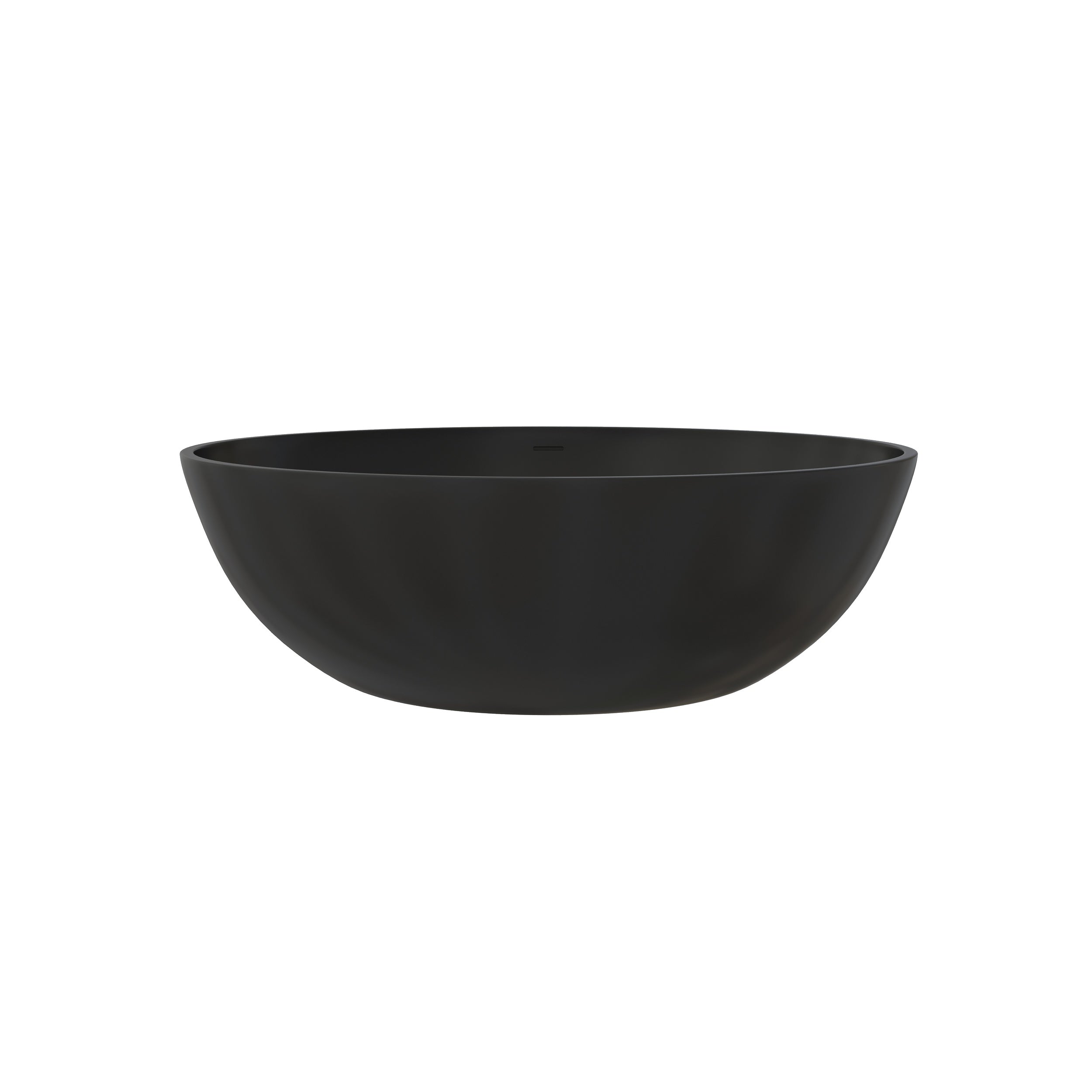 67" Matte Black Oval Solid Surface Freestanding Bathtub with Overflow and Central Drain
