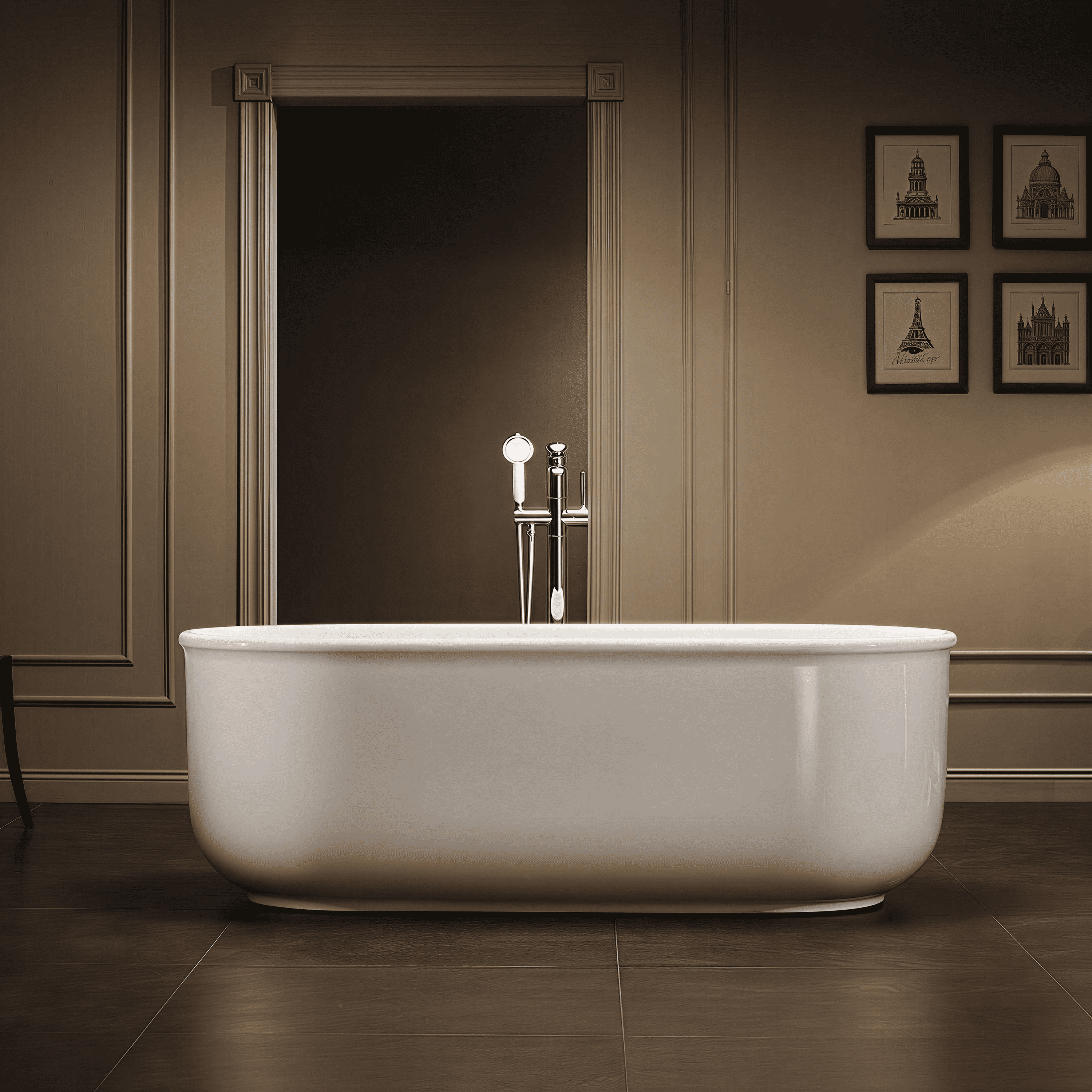 67 in. Glossy White Acrylic Freestanding Oval Soaking Bathtub with Overflow Drain and Adjustable Feet