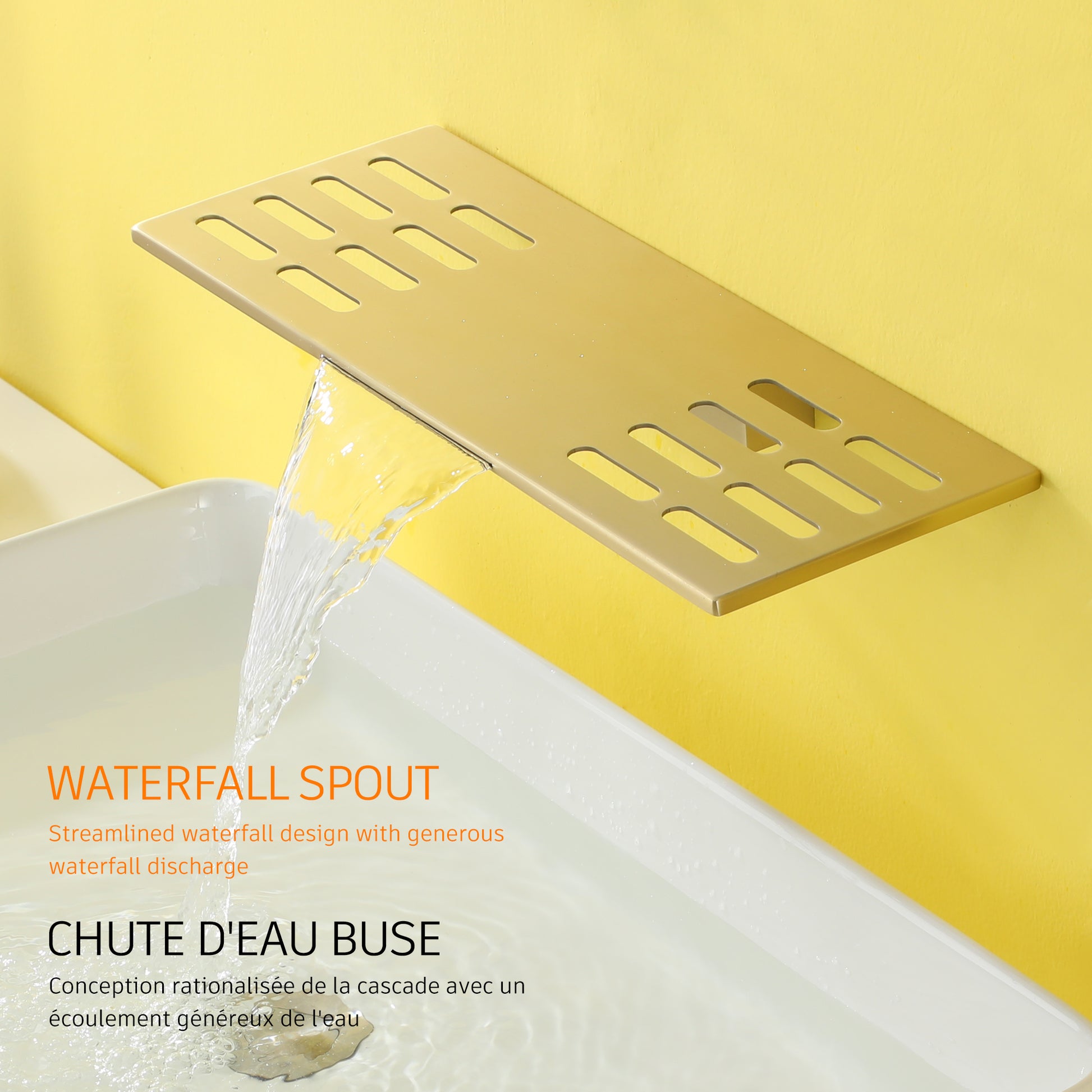 Brushed Gold Wall Mount Waterfall Bathroom Faucet