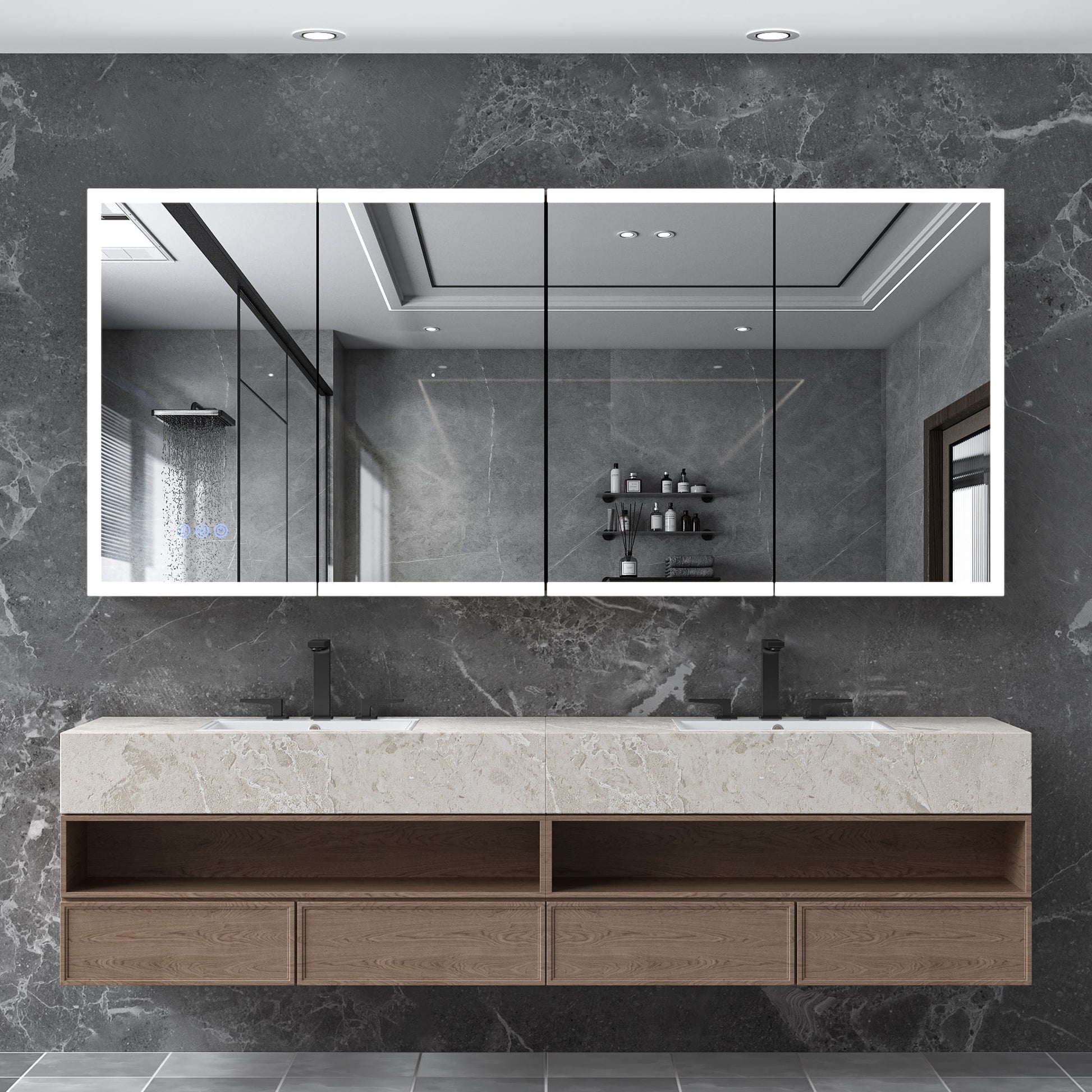 72" x 32" Aluminum Medicine Cabinet with LED Mirror, Anti-Fog, 3 Color Temperatures