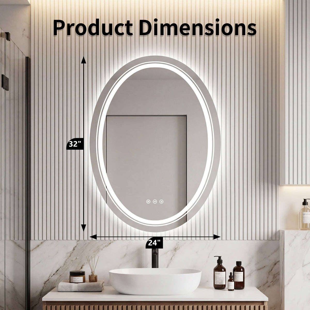 Oval Dual LED Bathroom Mirror with Front and Backlit Ambient Lighting