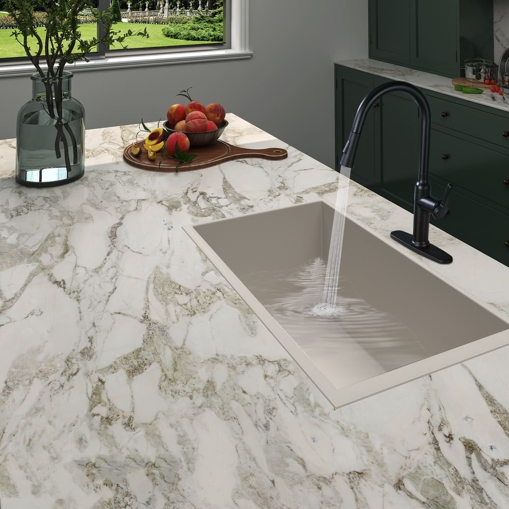 Matte Black Pull-Down Kitchen Faucet with 360° Swivel and Dual Spray Modes
