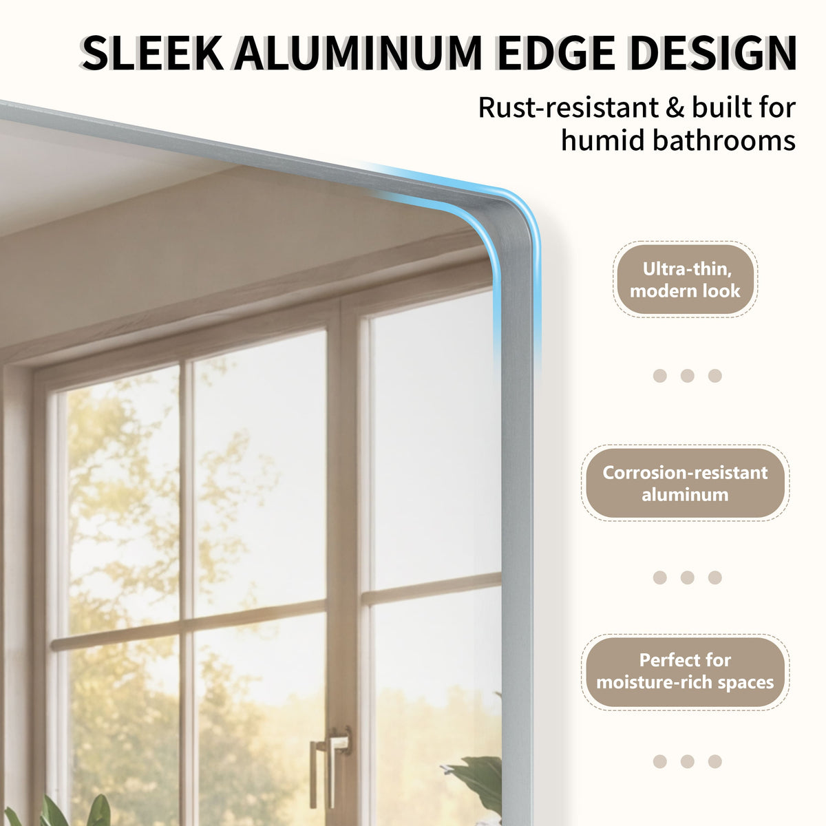 Golden/Silver Framed Tempered Glass Bathroom Mirror with HD Reflection