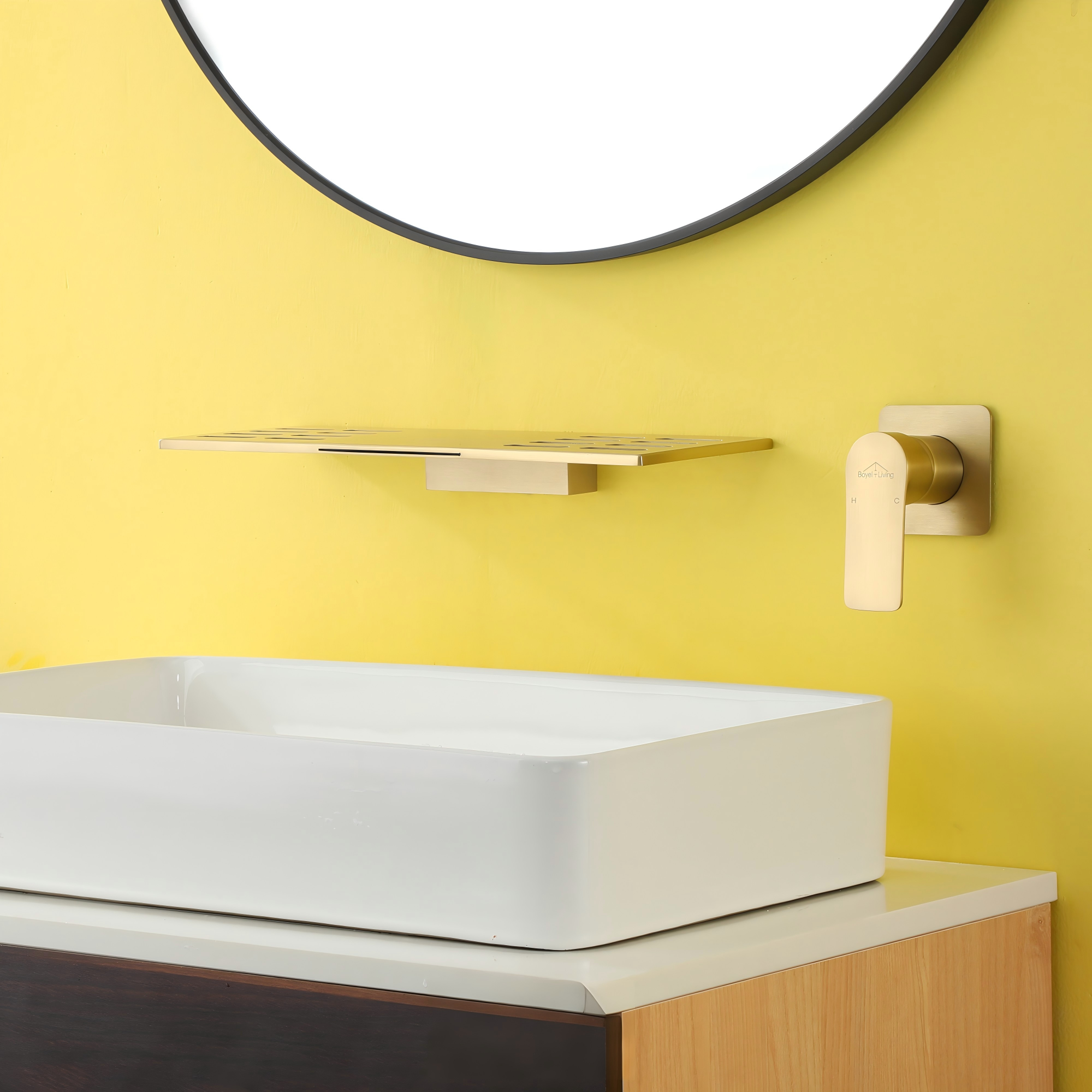 Brushed Gold Wall Mount Waterfall Bathroom Faucet