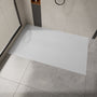 Curbless SMC Shower Base with Flamed Rock Slip-Resistant Surface, Reversible Drain