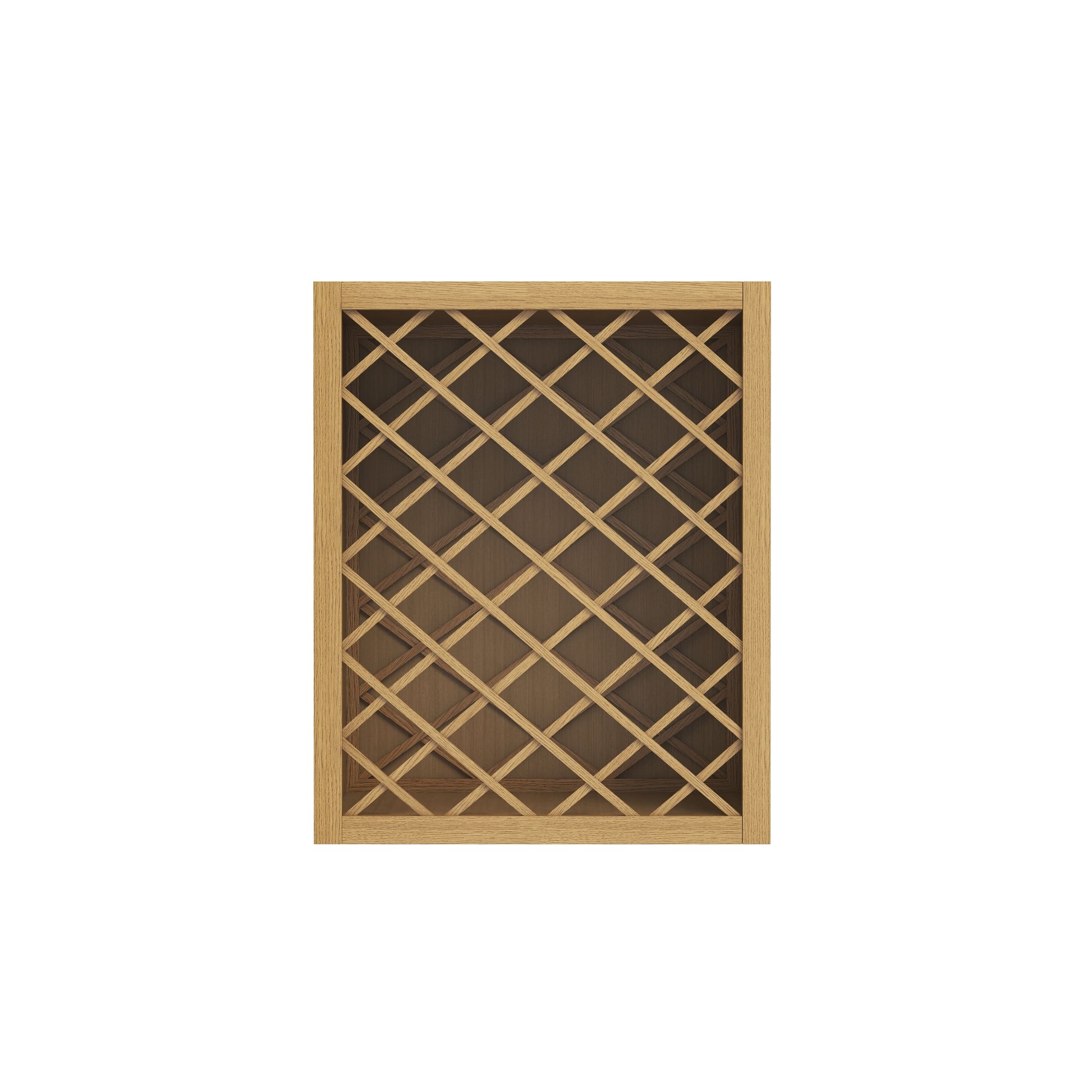 Inset Hazelnut Oak RTA 24-36"W x 15-30"H x 13.5"D 5-Size Diamond Lattice Wine Grid Wall Rack Cabinet