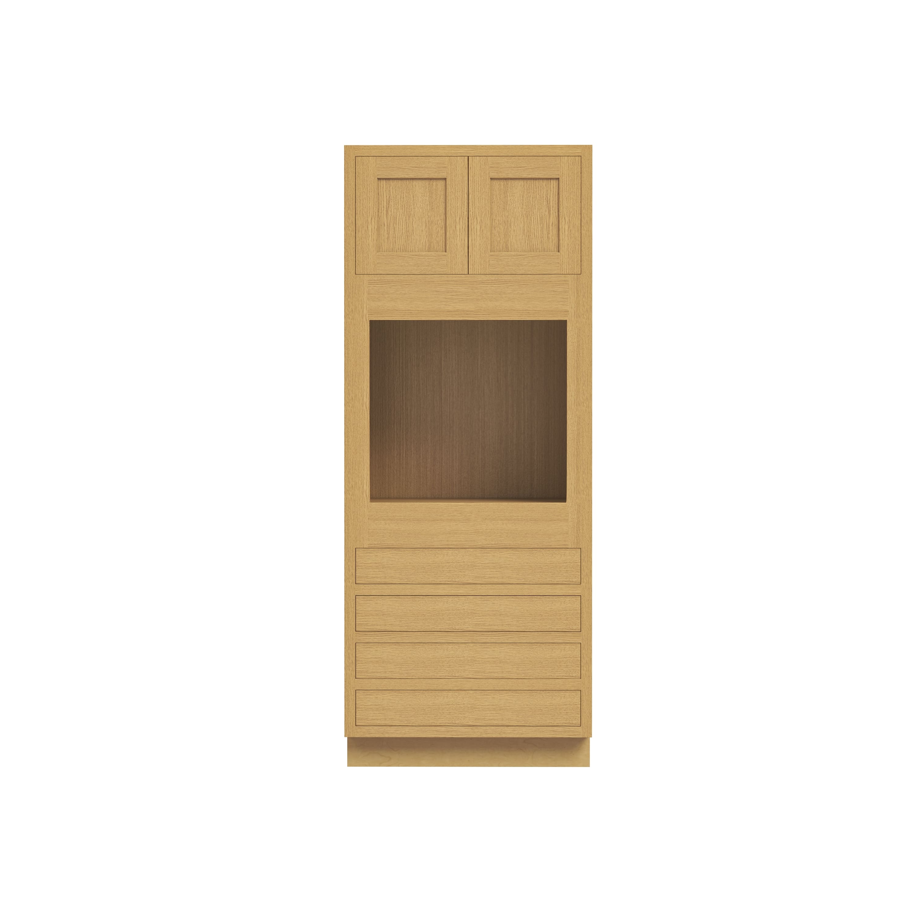 Inset Hazelnut Oak RTA 33"W x 84-96"H x 25"D 3-Size Pantry Cabinet with Oven Opening, 4 Drawers and 2 Doors
