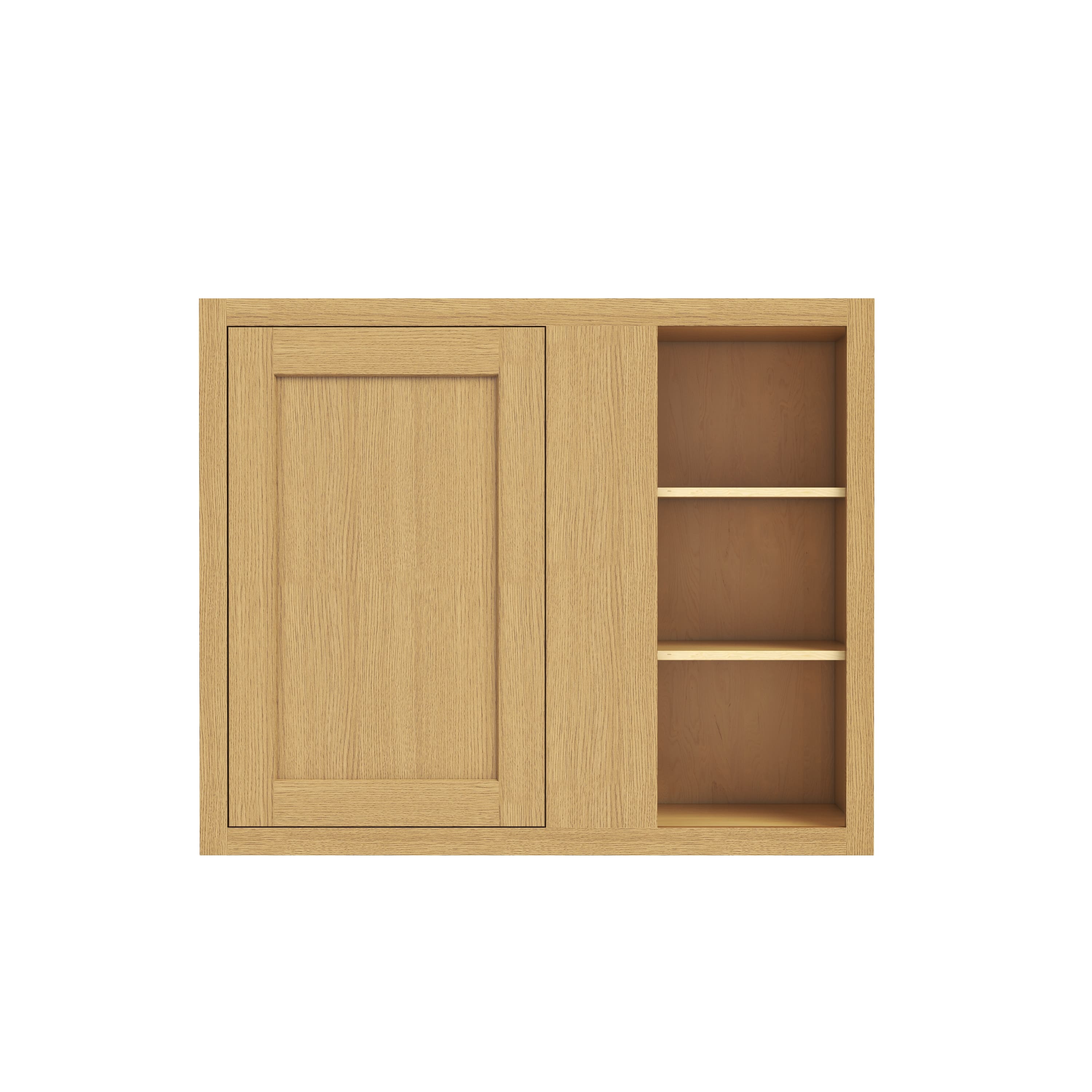 Inset Hazelnut Oak RTA 36"W x 30-42"H x 13.5"D 3-Size Blind Corner Wall Cabinet with 2-3 Shelves
