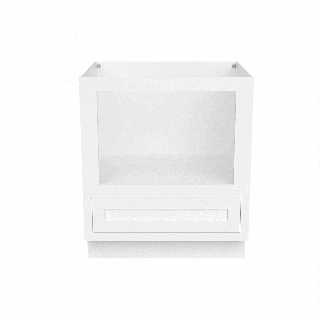 Inset Origami White RTA 27-30"W x 34.5"H x 25"D 2-Size Drawer Base Cabinet with Microwave Opening