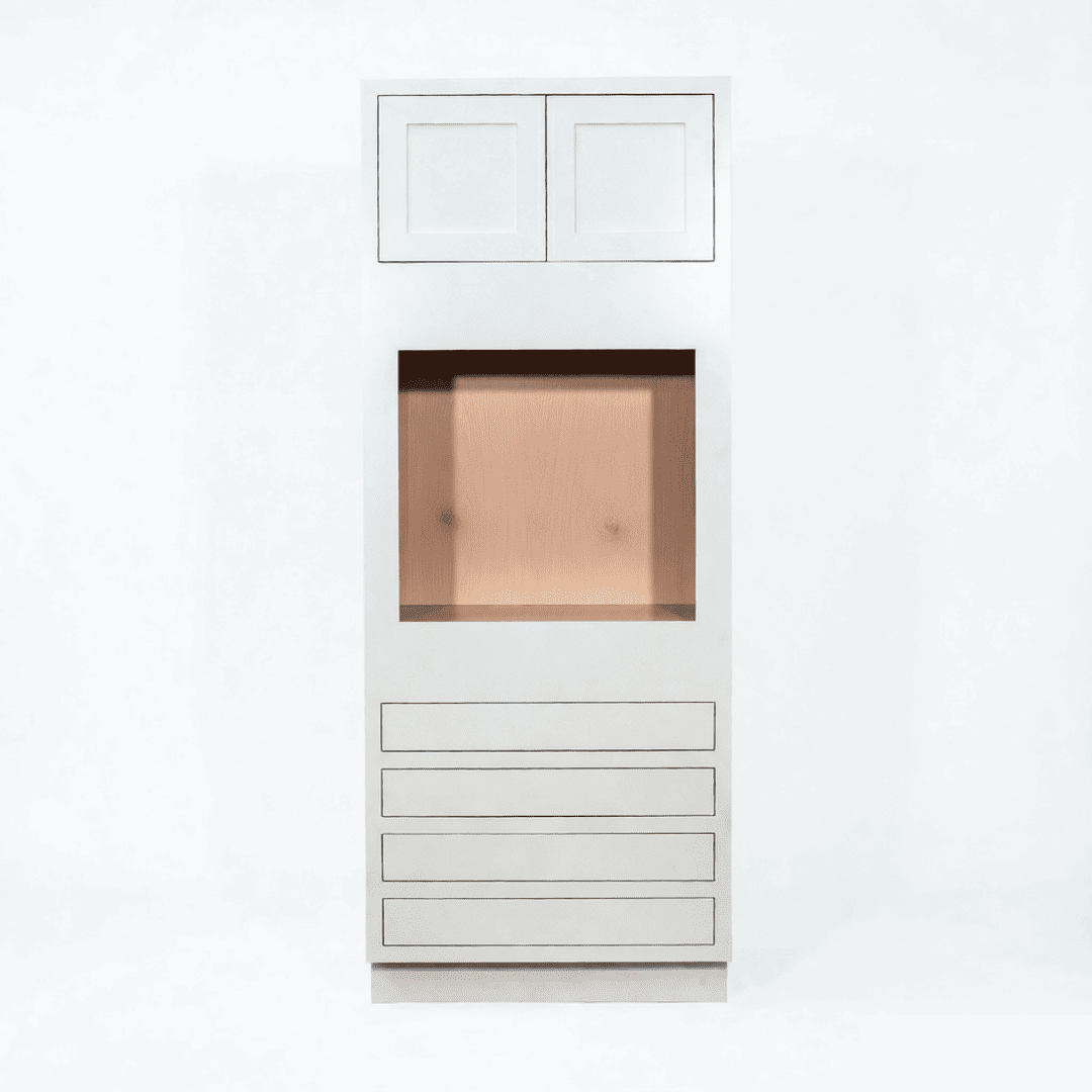 Inset Origami White RTA 33"W x 84-96"H x 25"D 3-Size Pantry Cabinet with Oven Opening, 4 Drawers and 2 Doors