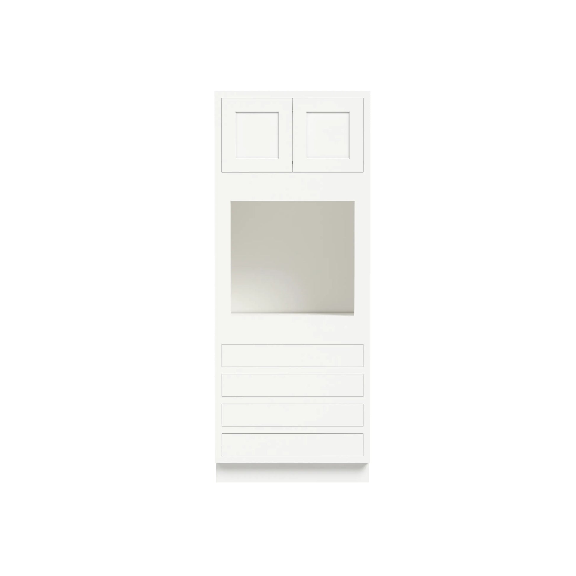 Inset Origami White RTA 33"W x 84-96"H x 25"D 3-Size Pantry Cabinet with Oven Opening, 4 Drawers and 2 Doors