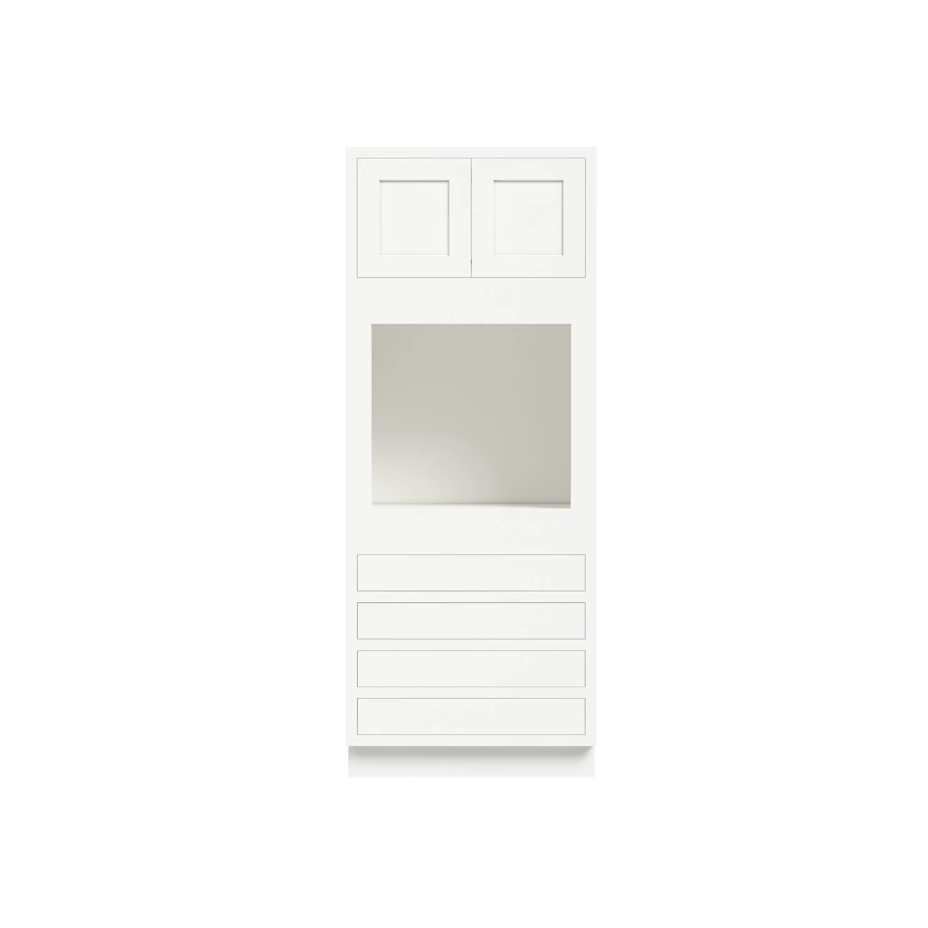 Inset Origami White RTA 33"W x 84-96"H x 25"D 3-Size Pantry Cabinet with Oven Opening, 4 Drawers and 2 Doors