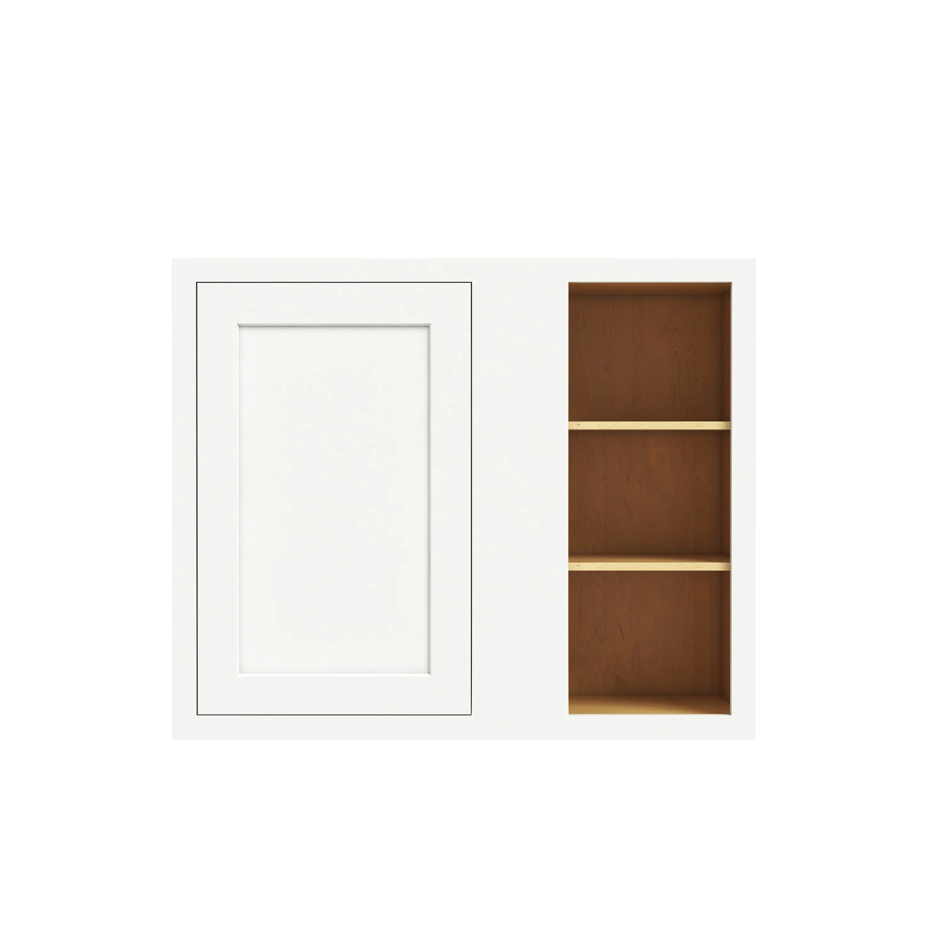 Inset Origami White RTA 36"W x 30-42"H x 13.5"D 3-Size Blind Corner Wall Cabinet with 2-3 Shelves