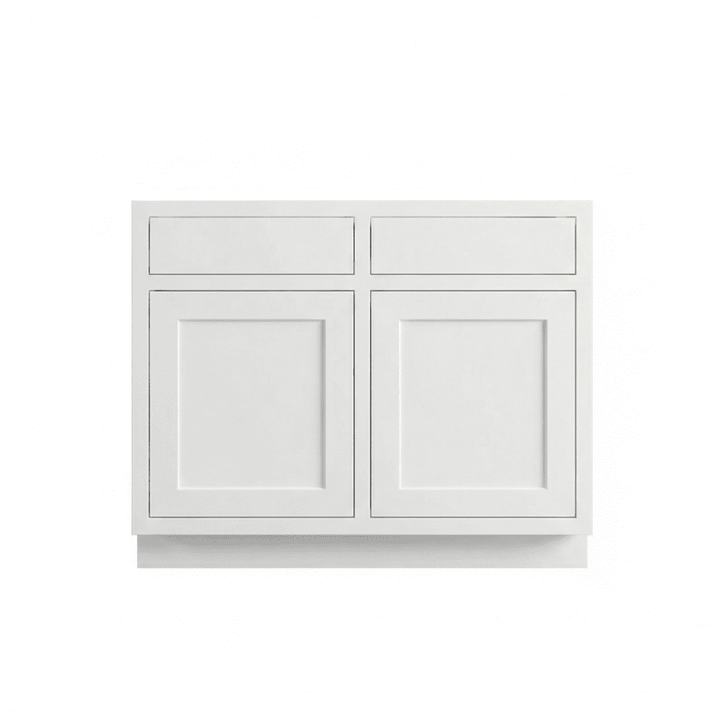 Inset Origami White RTA 39-42"W x 34.5"H x 25"D 2-Size Double Drawers Base Cabinet with 2 Doors