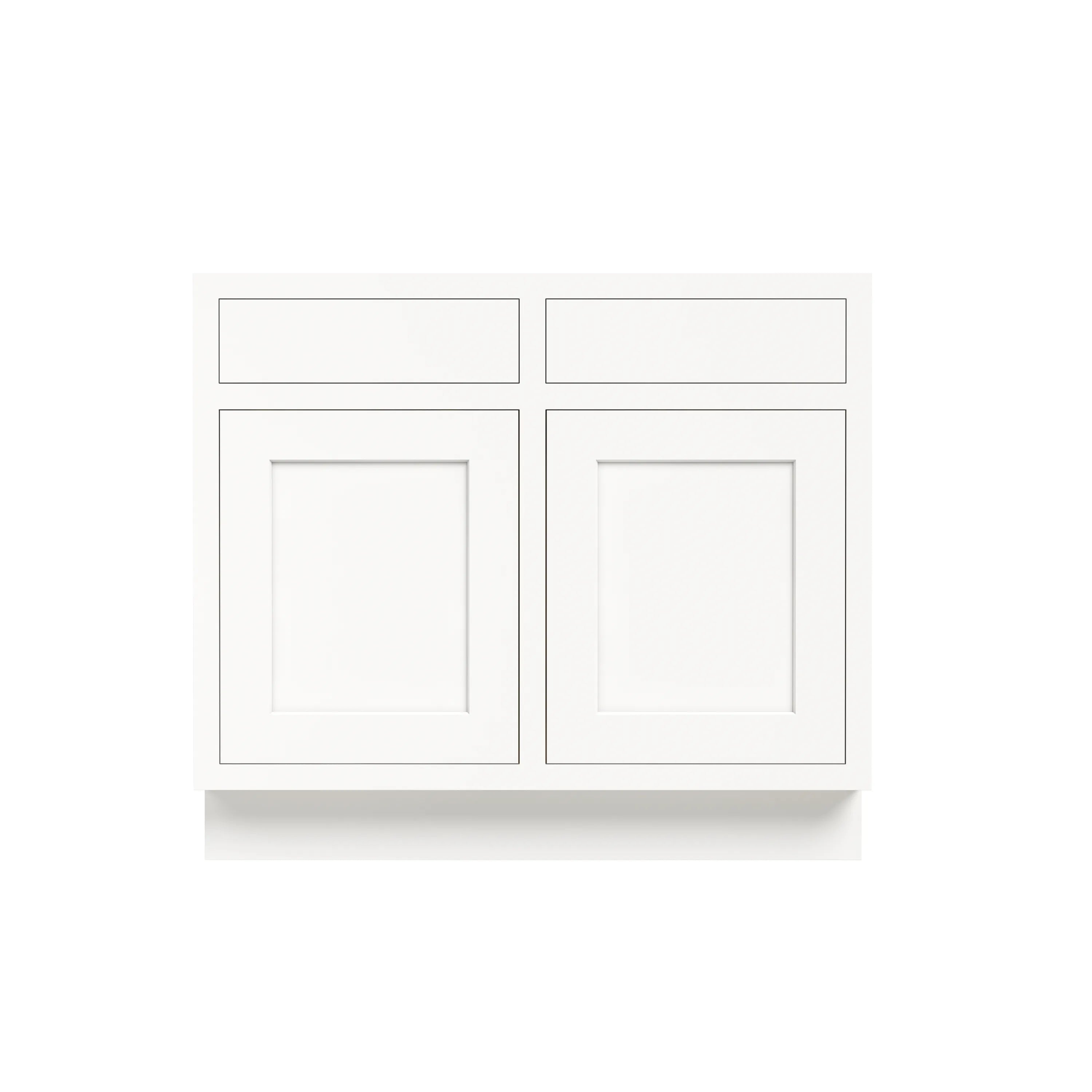 Inset Origami White RTA 39-42"W x 34.5"H x 25"D 2-Size Double Drawers Base Cabinet with 2 Doors