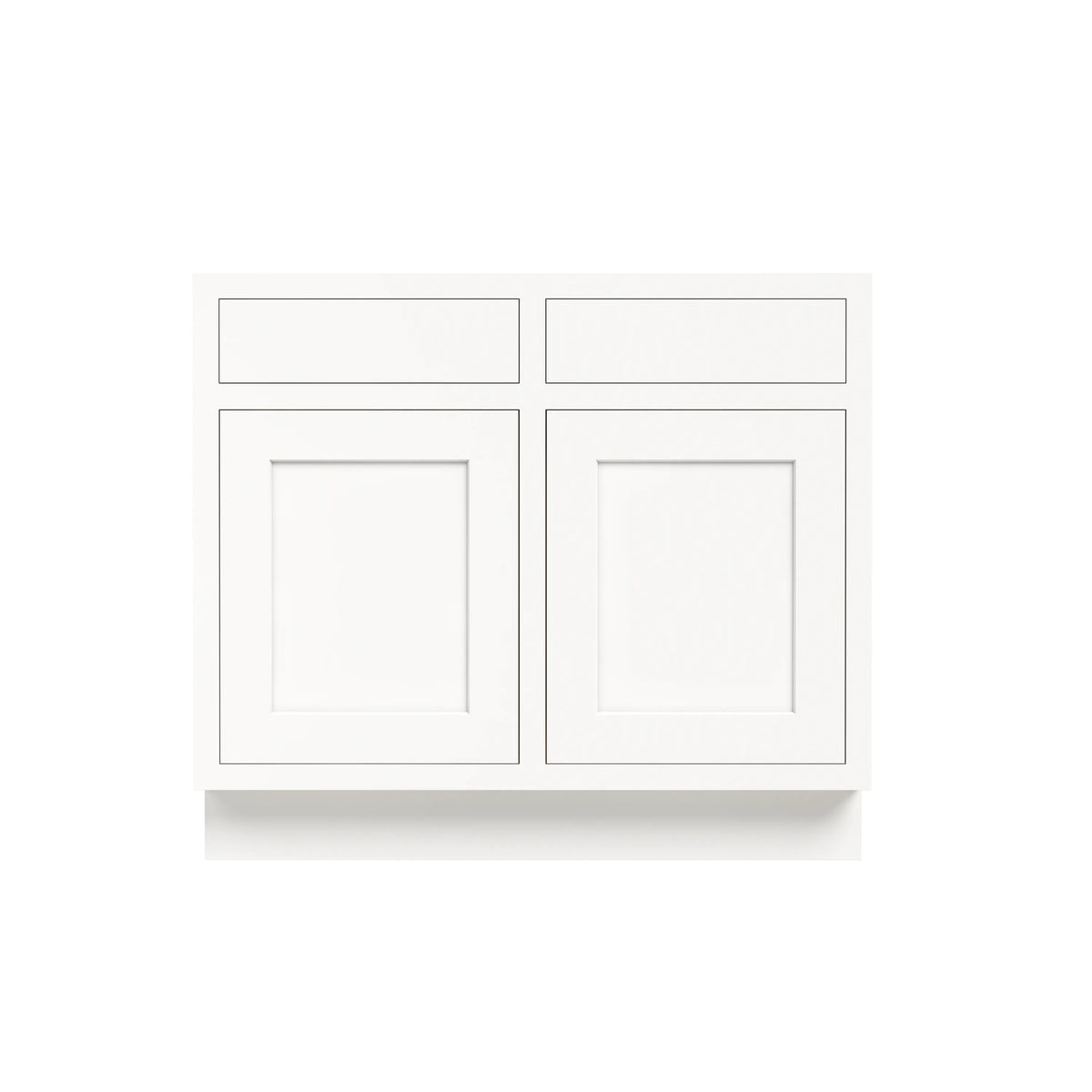 Inset Origami White RTA 39-42"W x 34.5"H x 25"D 2-Size Double Drawers Base Cabinet with 2 Doors