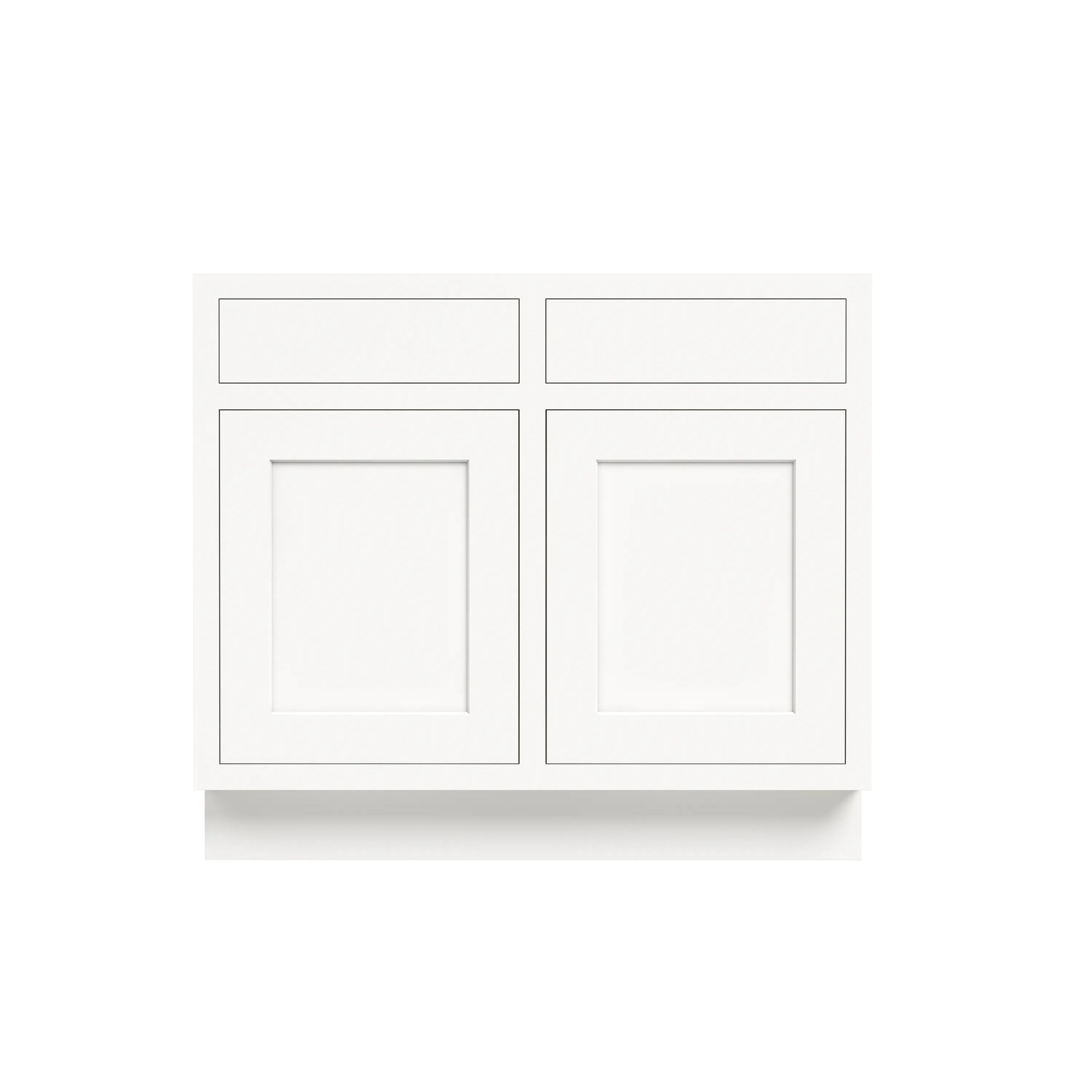 Inset Origami White RTA 39-42"W x 34.5"H x 25"D 2-Size Sink Base Cabinet with 2 Doors and 2 False Drawers