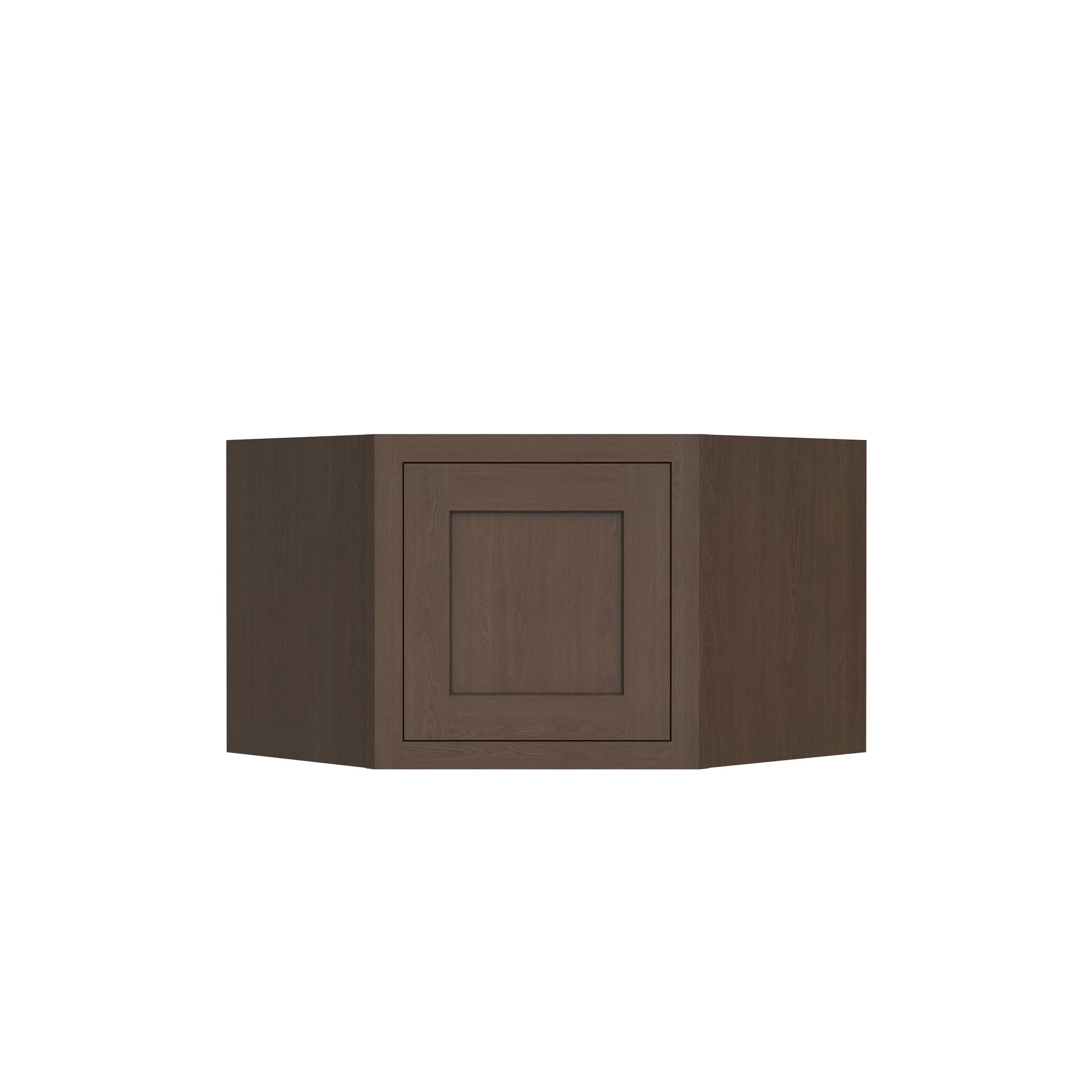 Inset Truffle Brown RTA 25.5"W x 18-42"H x 13.5"D 4-Size Diagonal Corner Wall Cabinet with 2-3 Shelves