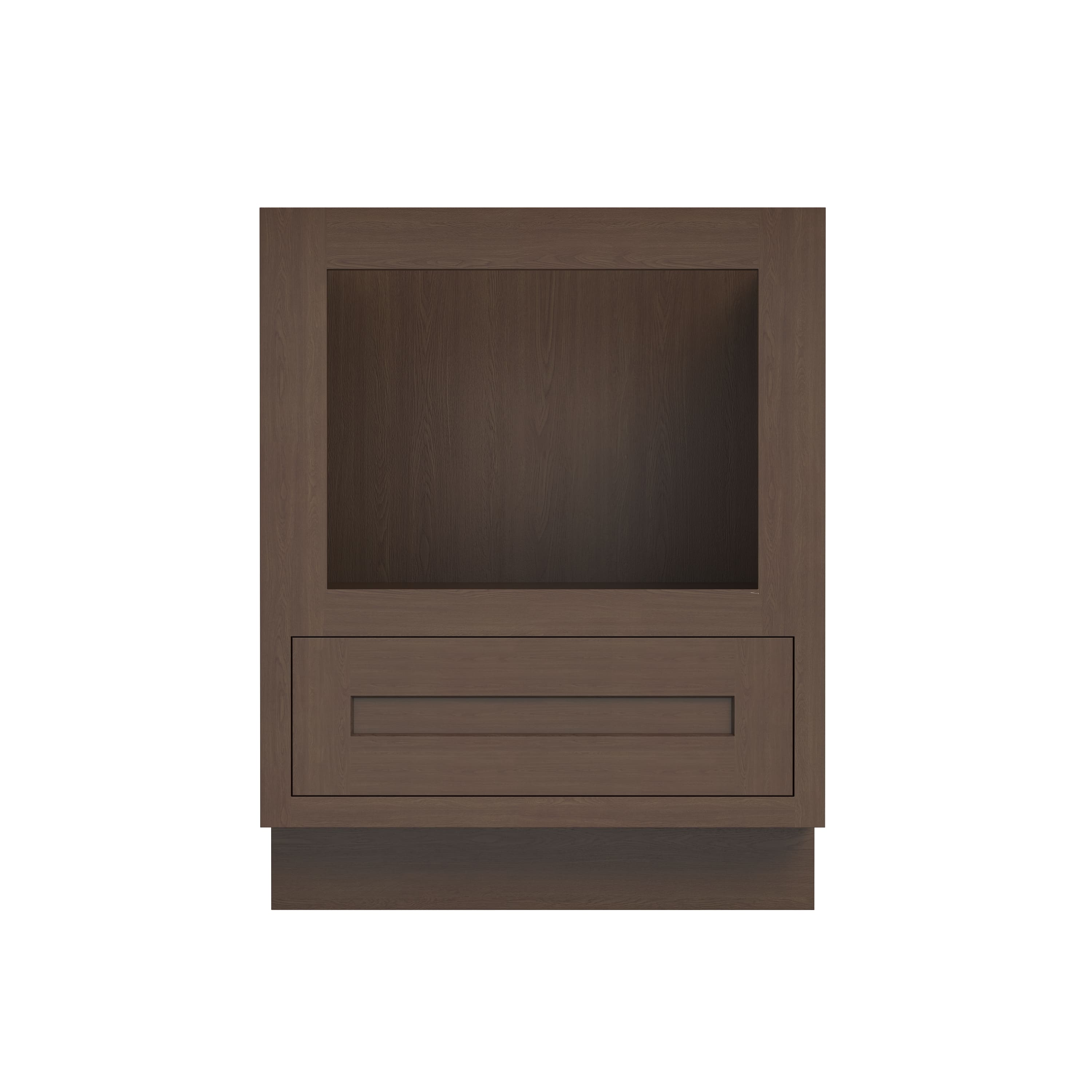 Inset Truffle Brown RTA 27-30"W x 34.5"H x 25"D 2-Size Drawer Base Cabinet with Microwave Opening
